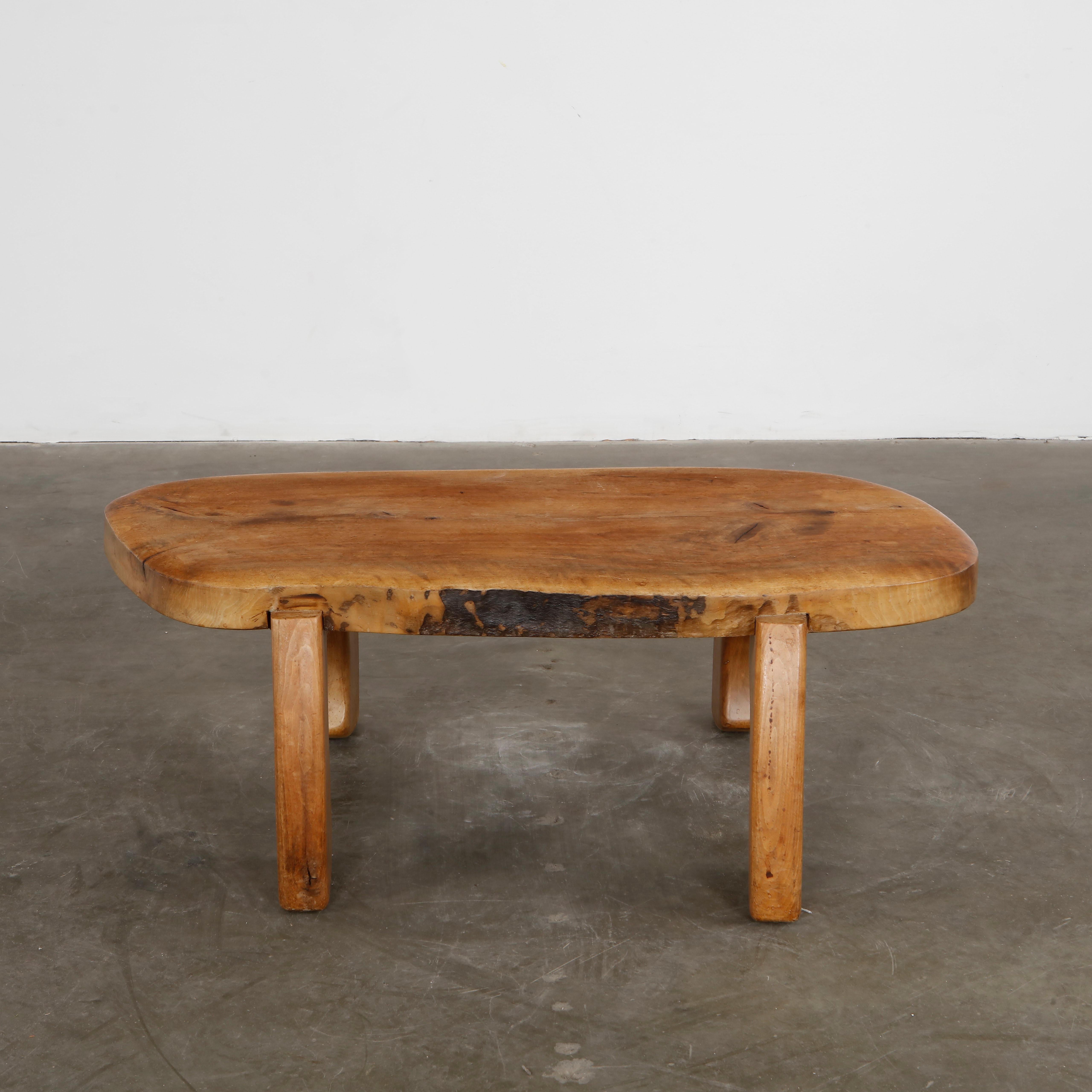 Wood Handmade Brutalist Elm Coffee Table, 1970s For Sale