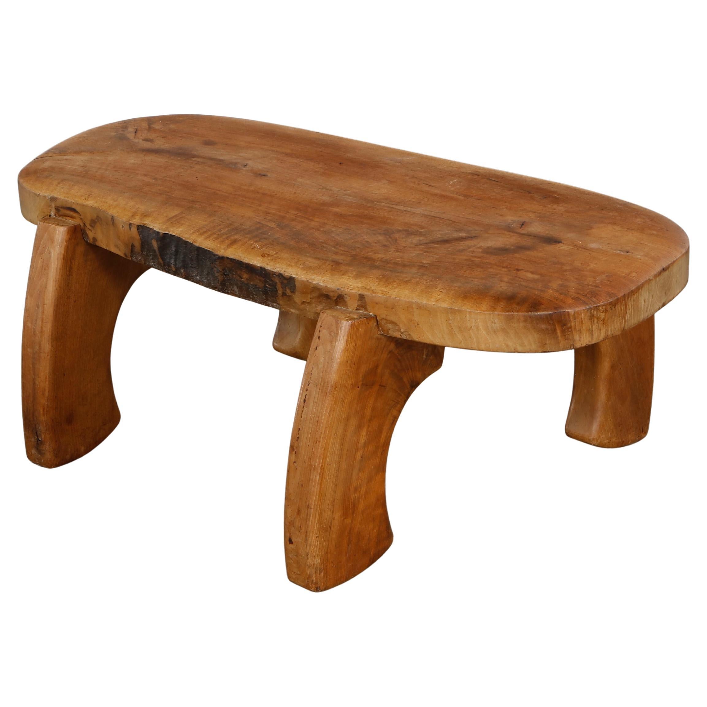 Handmade Brutalist Elm Coffee Table, 1970s