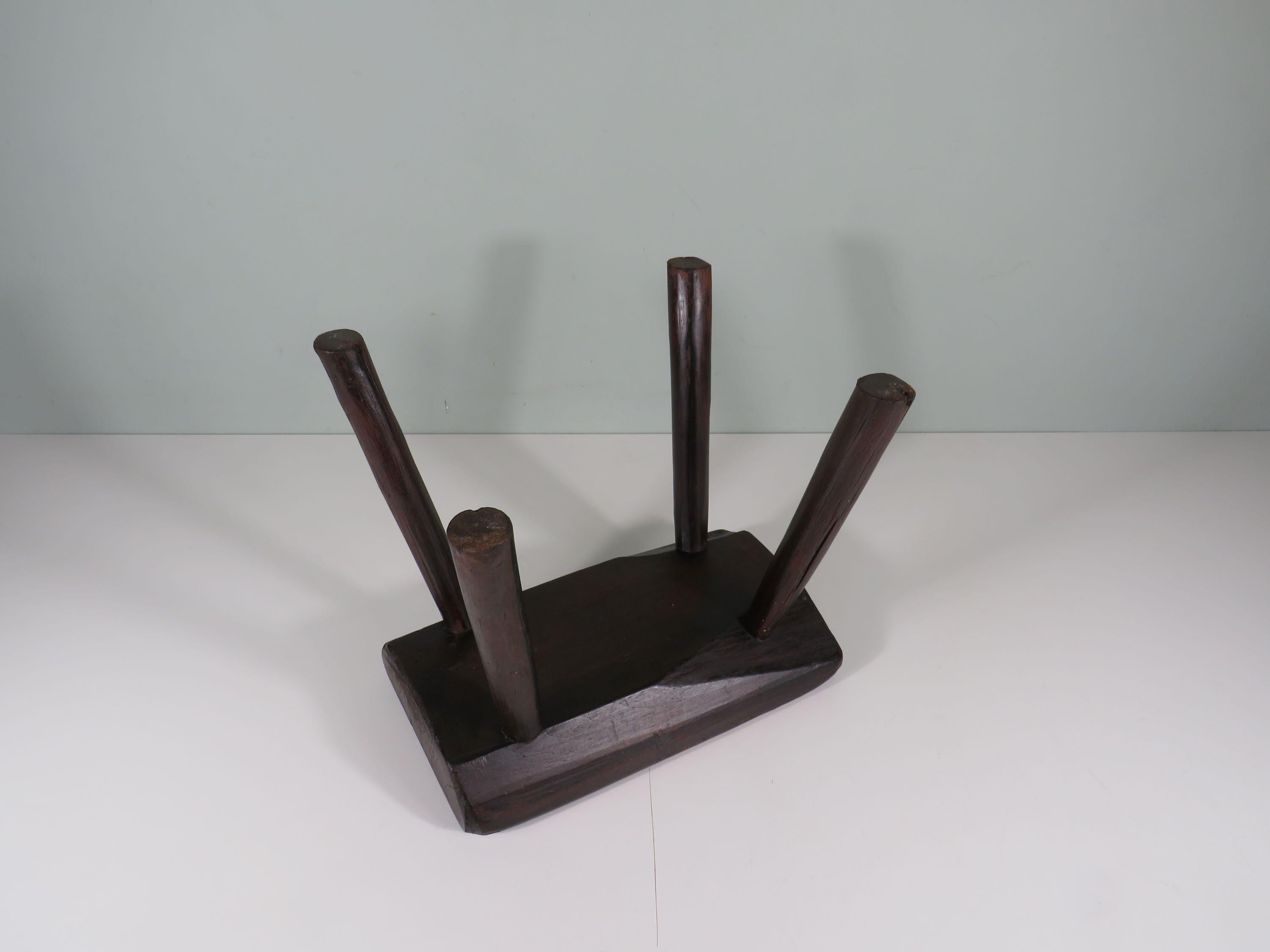 Handmade brutalist low oak stool, mid 20th century For Sale 3