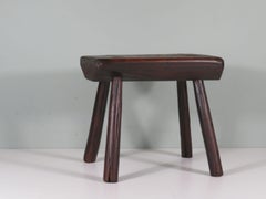 Handmade brutalist low oak stool, mid 20th century