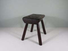 Retro Handmade brutalist low oak stool, mid 20th century