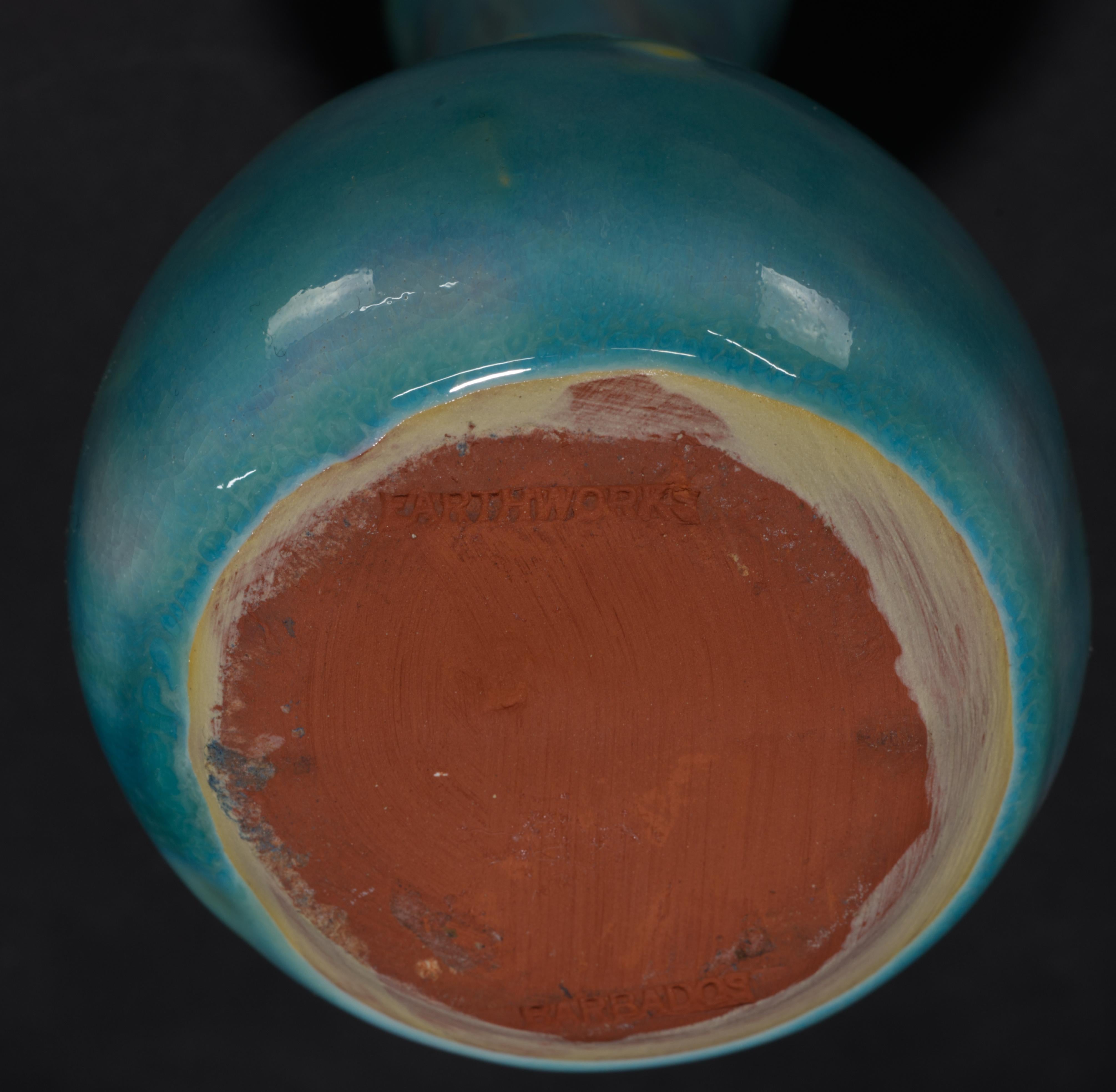 Handmade Bud Vase by Earthworks Barbados Bright Blue Glaze Art Pottery 3