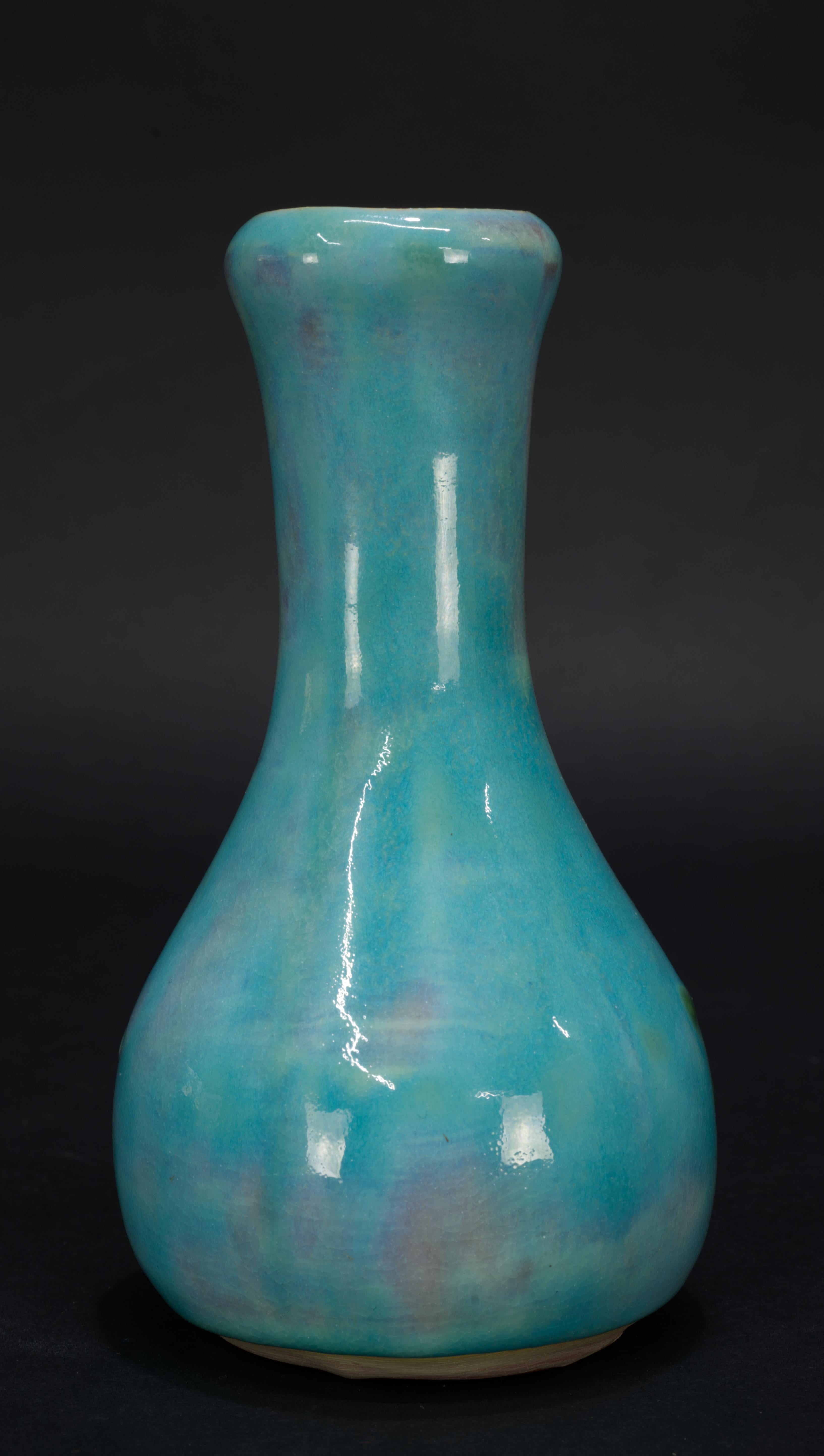 Glazed Handmade Bud Vase by Earthworks Barbados Bright Blue Glaze Art Pottery