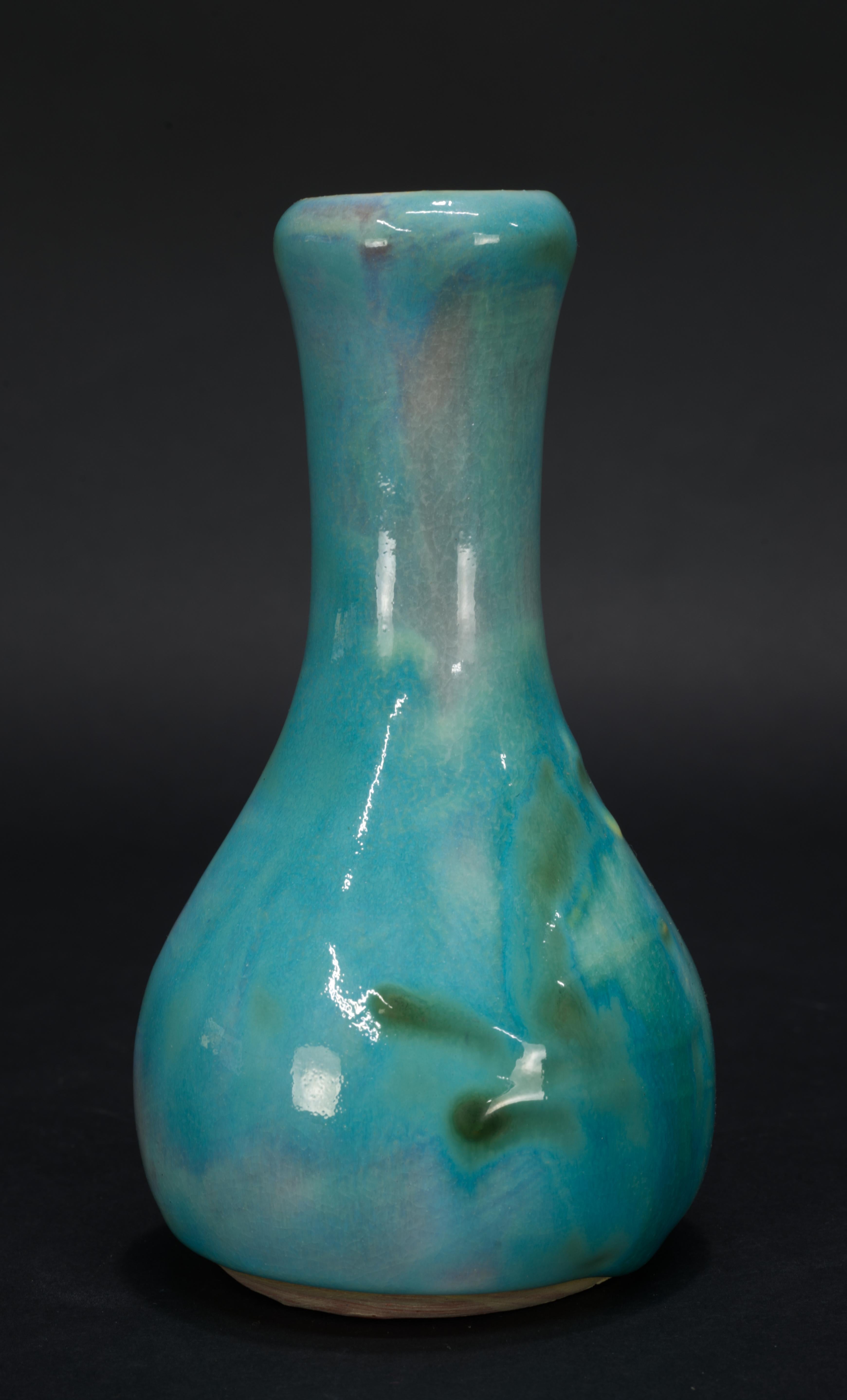 Handmade Bud Vase by Earthworks Barbados Bright Blue Glaze Art Pottery In Good Condition In Clifton Springs, NY