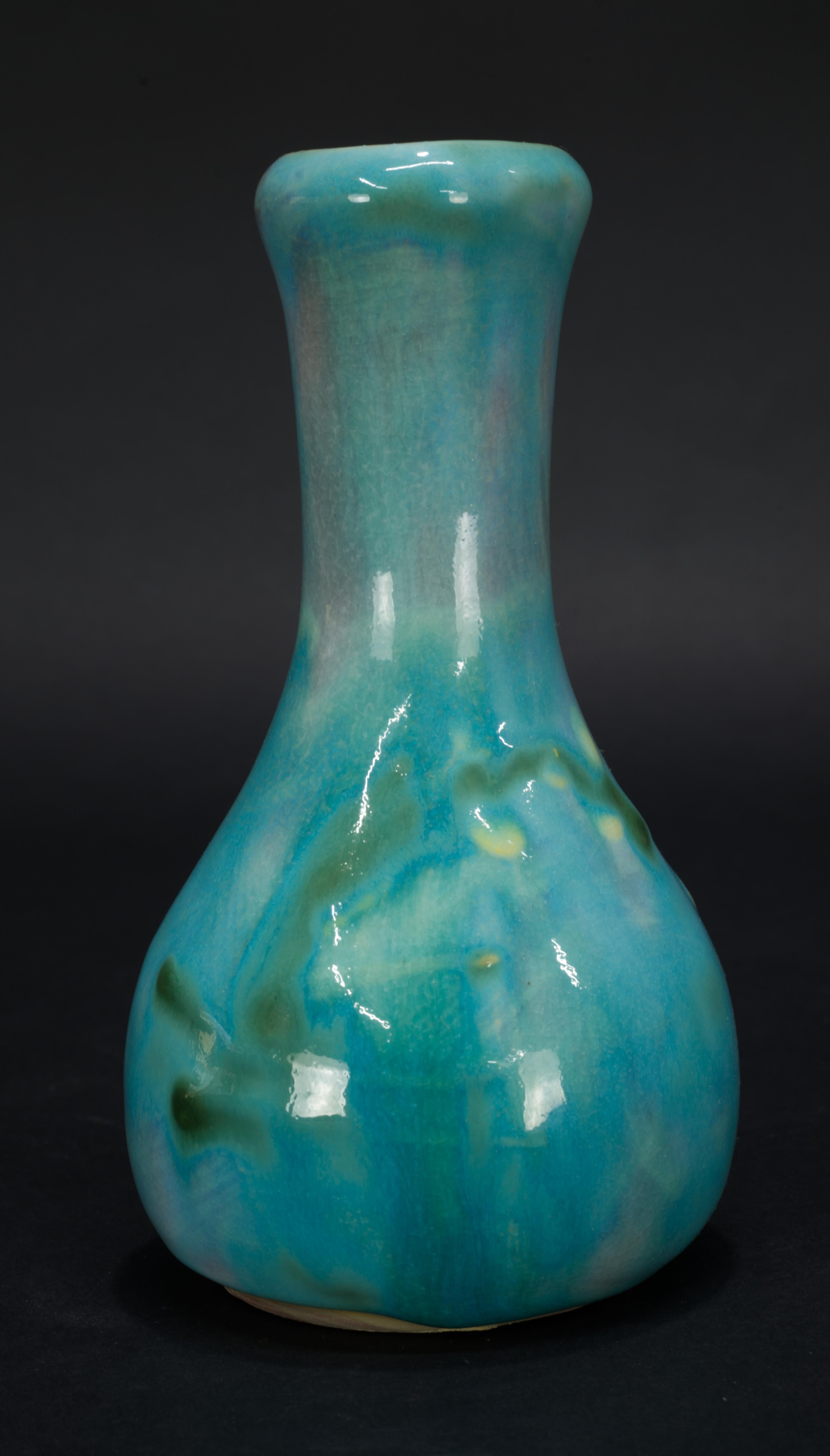 20th Century Handmade Bud Vase by Earthworks Barbados Bright Blue Glaze Art Pottery