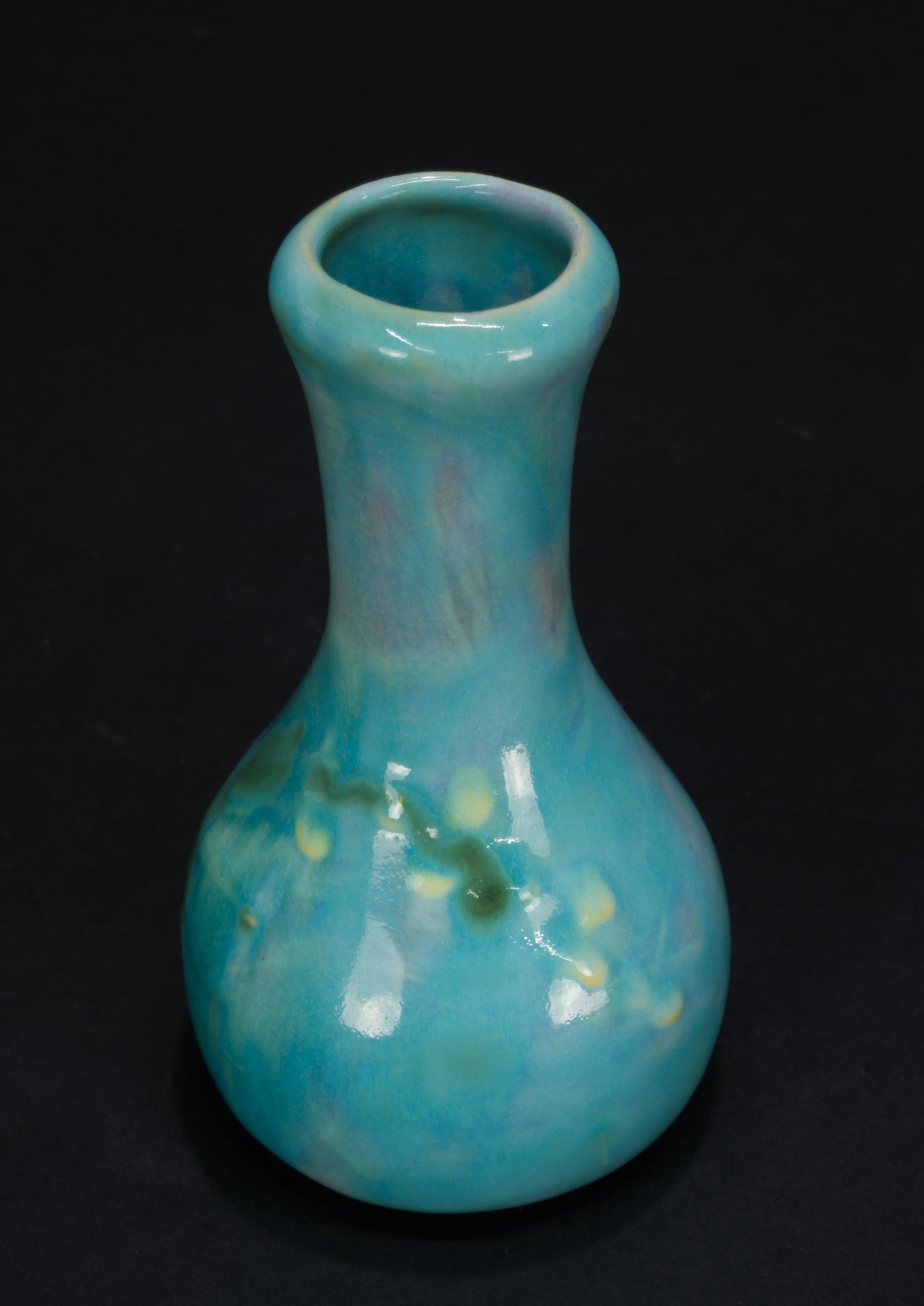 Handmade Bud Vase by Earthworks Barbados Bright Blue Glaze Art Pottery 1