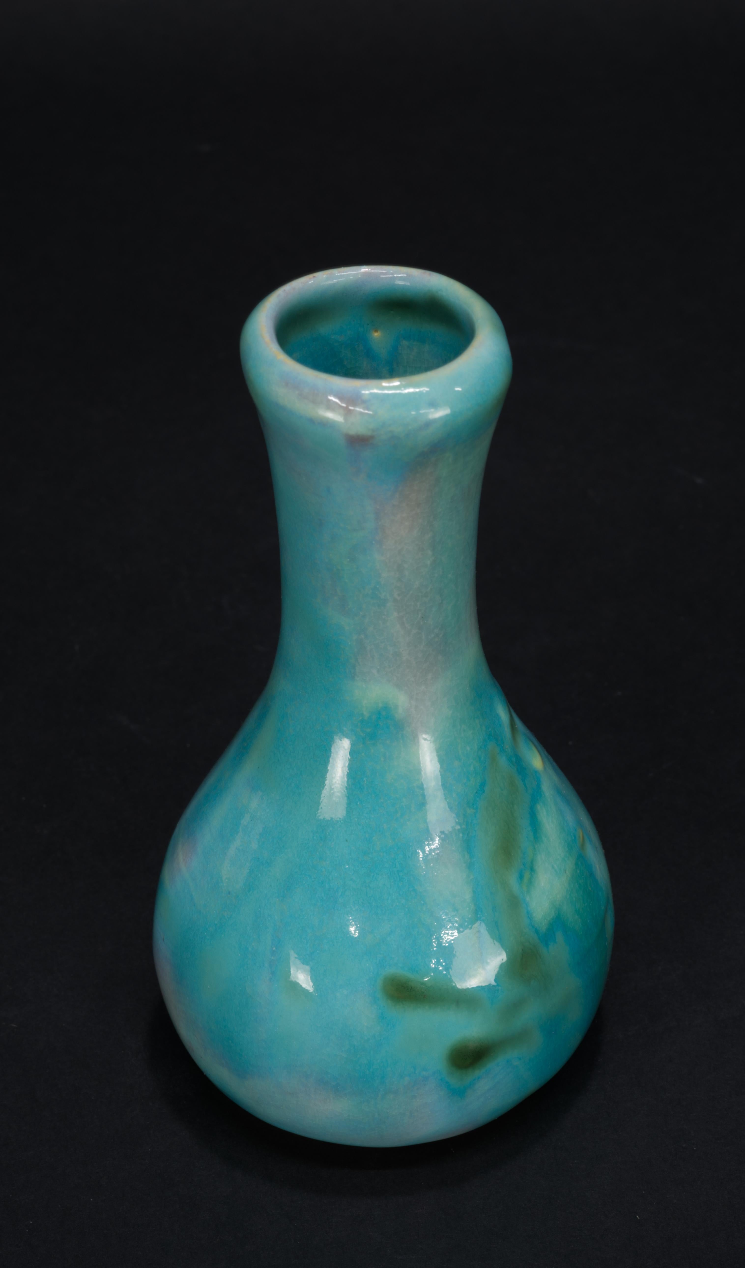 Handmade Bud Vase by Earthworks Barbados Bright Blue Glaze Art Pottery 2
