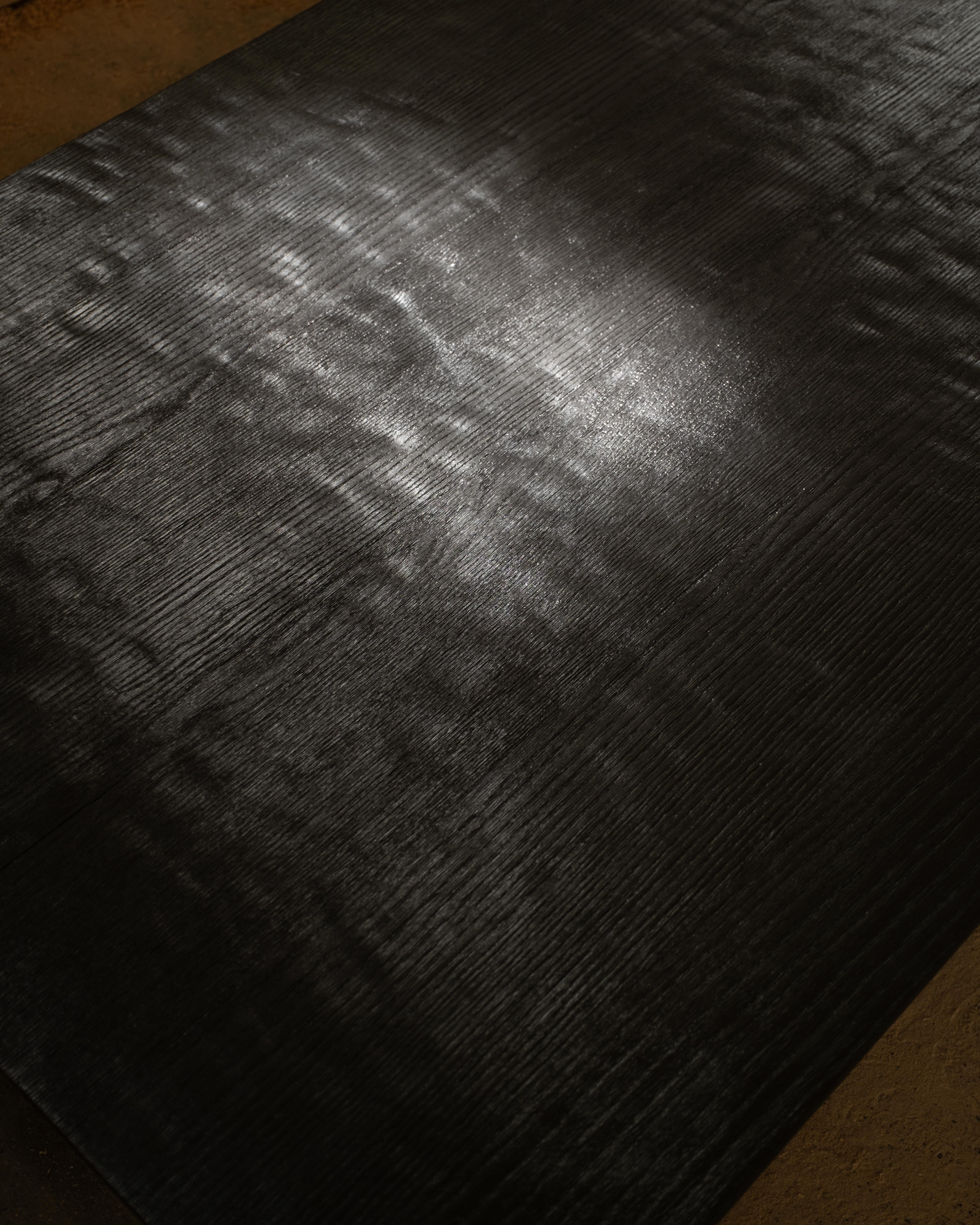 Post-Modern Contemporary Handmade Black Burned Oak Low Coffee Table by Dennis Kaiser For Sale