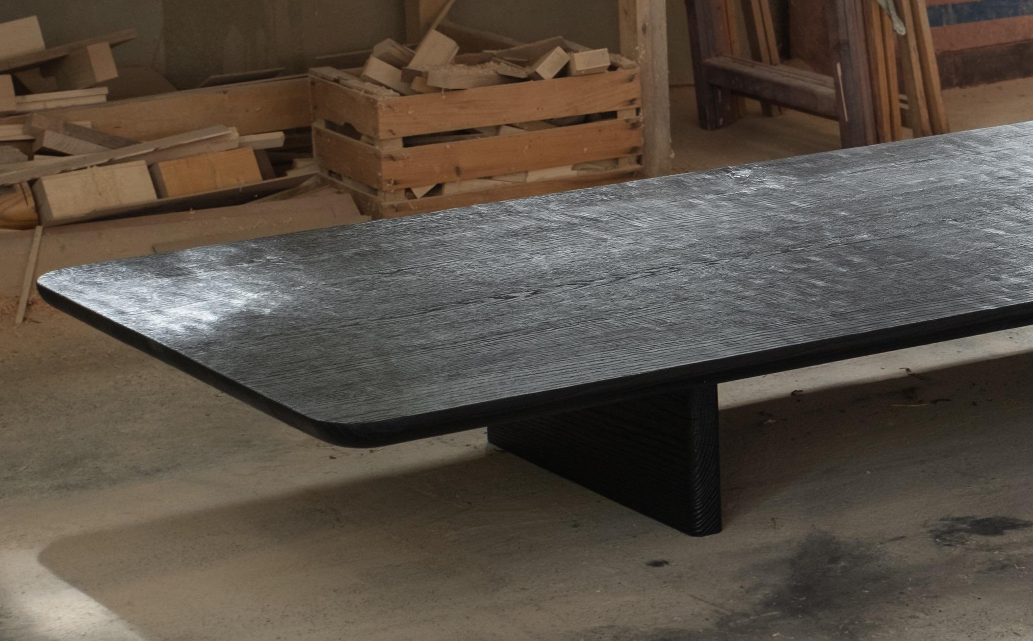 Other Contemporary Handmade Black Burned Oak Low Coffee Table by Dennis Kaiser For Sale