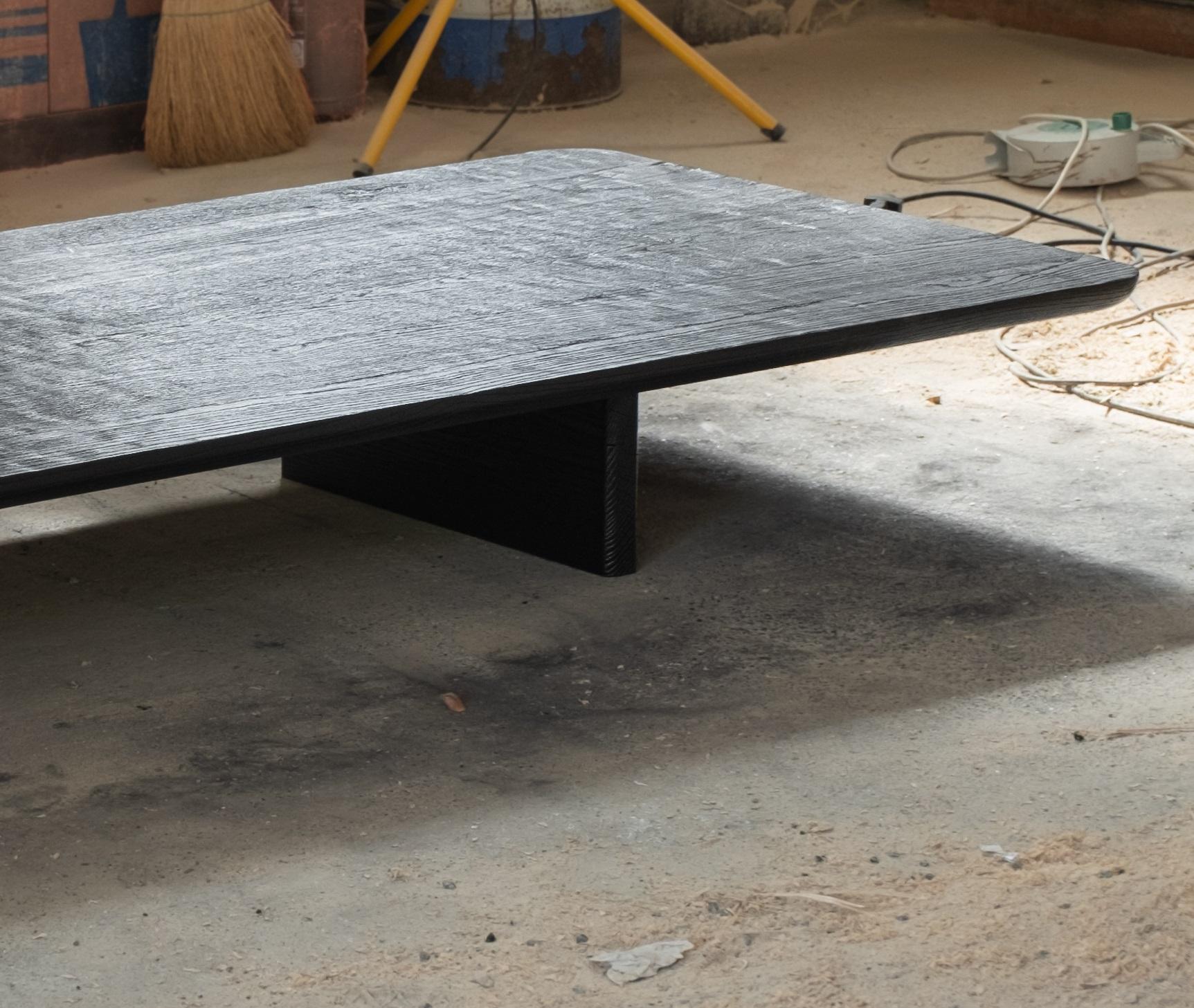 Contemporary Handmade Black Burned Oak Low Coffee Table by Dennis Kaiser In New Condition For Sale In Geneve, CH