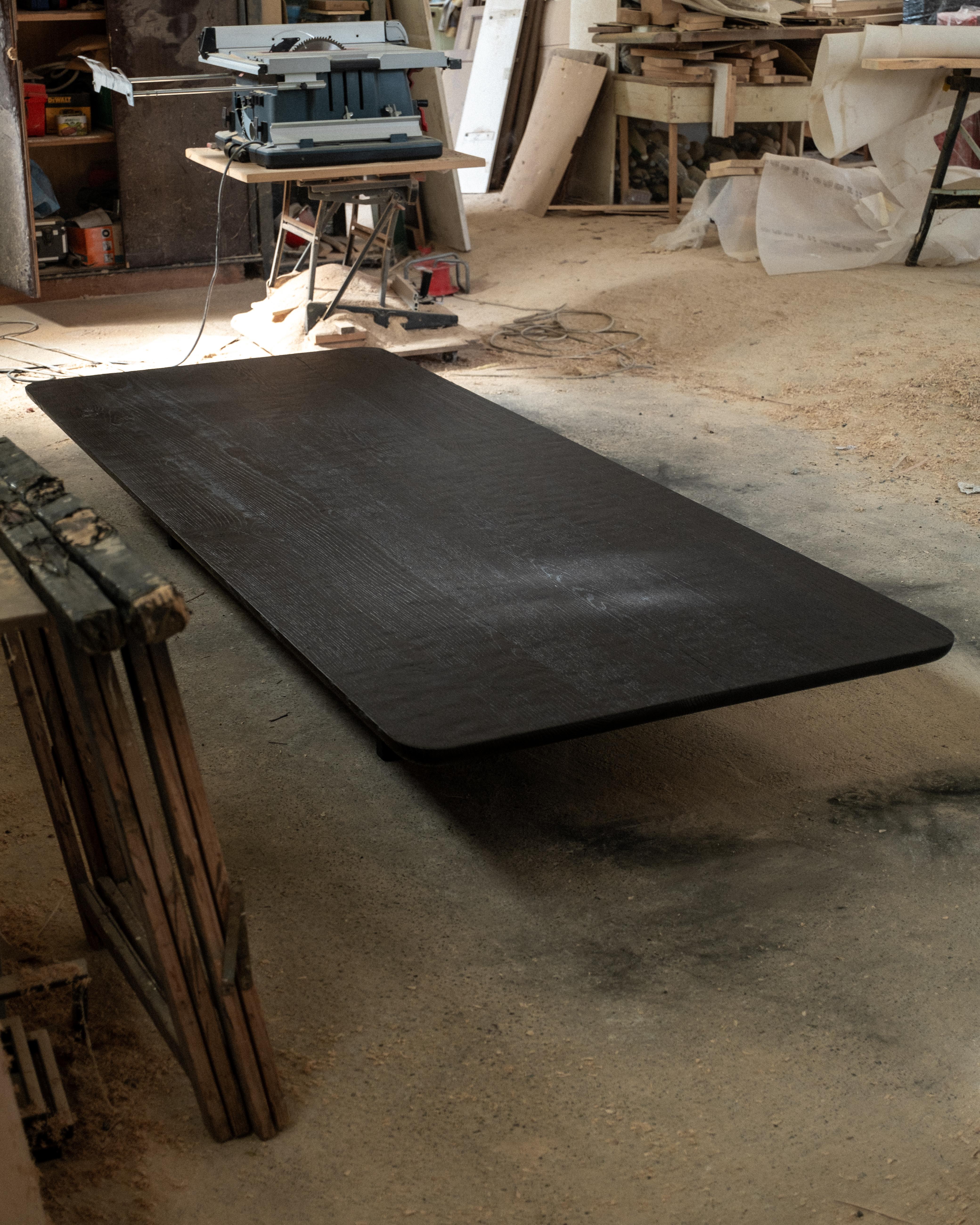 Contemporary Handmade Black Burned Oak Low Coffee Table by Dennis Kaiser For Sale 1