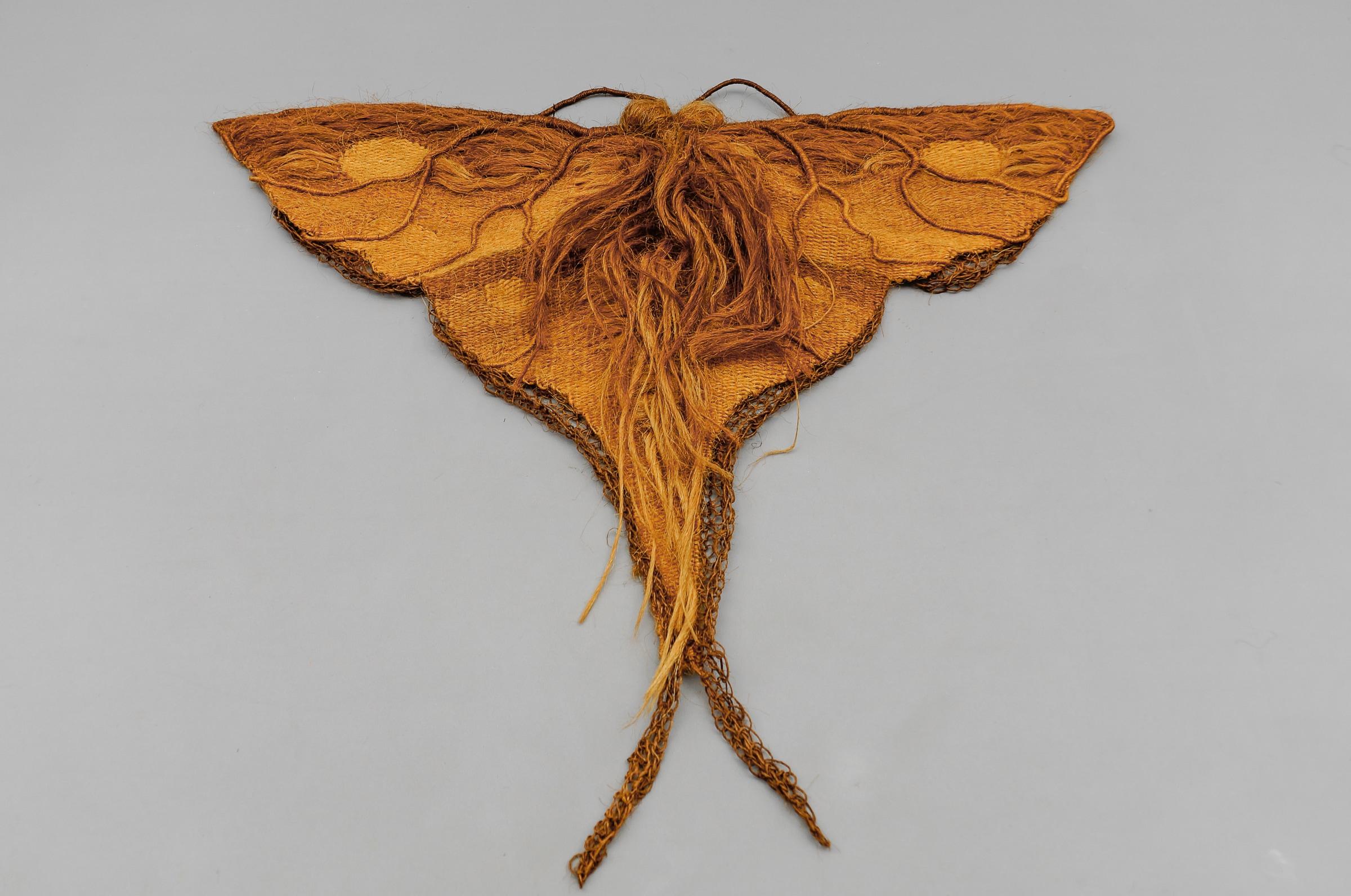Mid-Century Modern Handmade Butterfly Artist Mural Made of Jute, 1960s Scandinavia For Sale