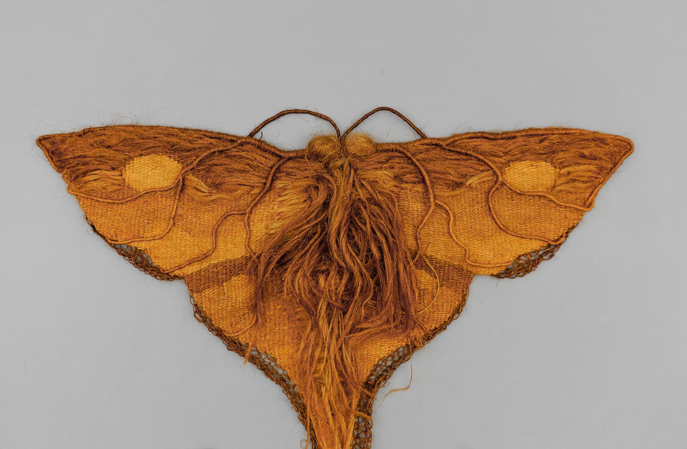 Scandinavian Handmade Butterfly Artist Mural Made of Jute, 1960s Scandinavia For Sale