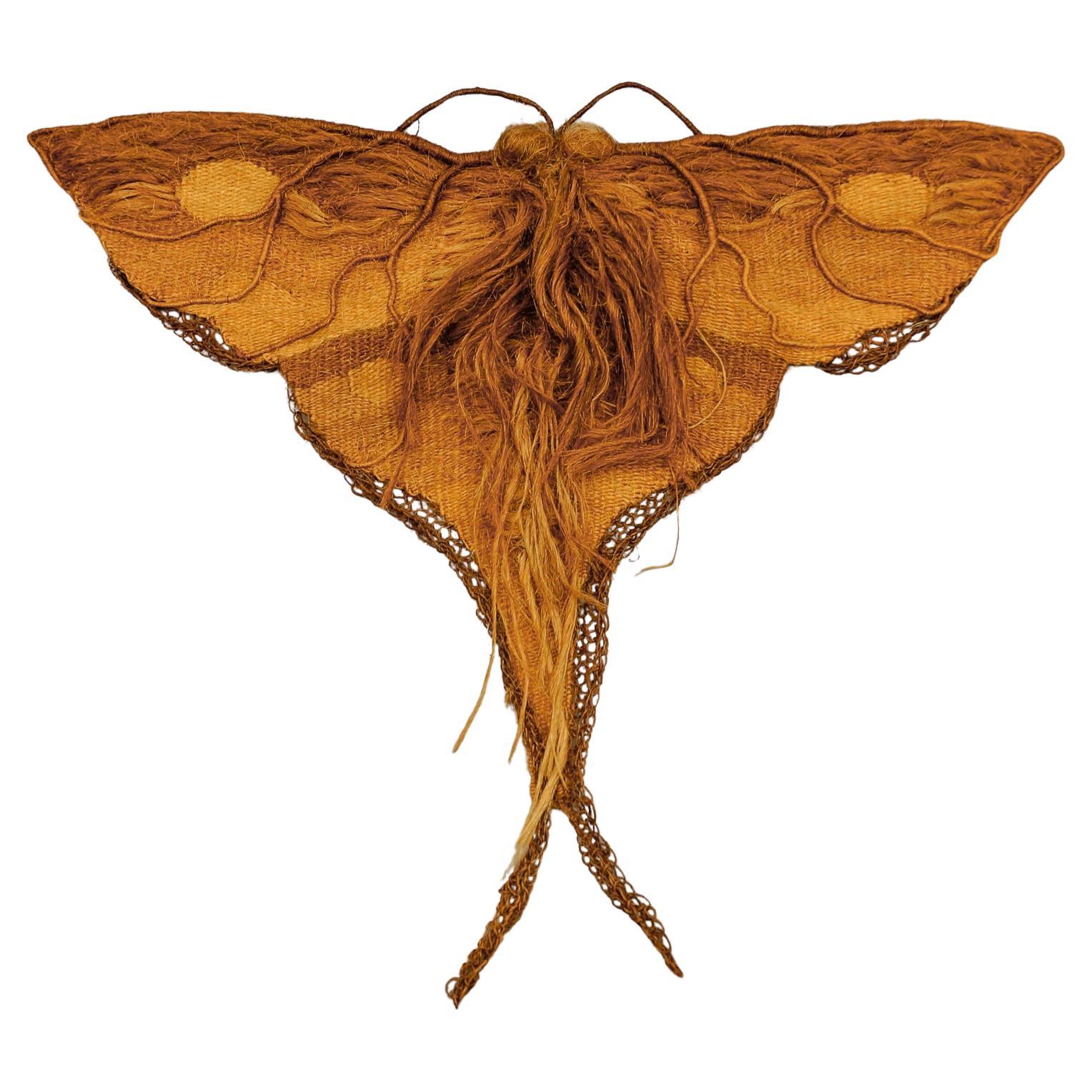 Handmade Butterfly Artist Mural Made of Jute, 1960s Scandinavia For Sale