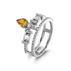 Handmade by Artisan Tourmaline, Baguette Diamonds 18K White Gold Ring