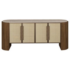 Handgefertigtes Capucine-Sideboard mit Travertin- und Korbtüren aus Korbweide von Nolita Harbour