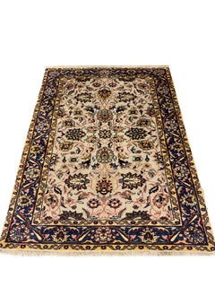 Alfombra Artesanal Alfombra India Agra Alfombra Floral Tradicional de Lana Crema