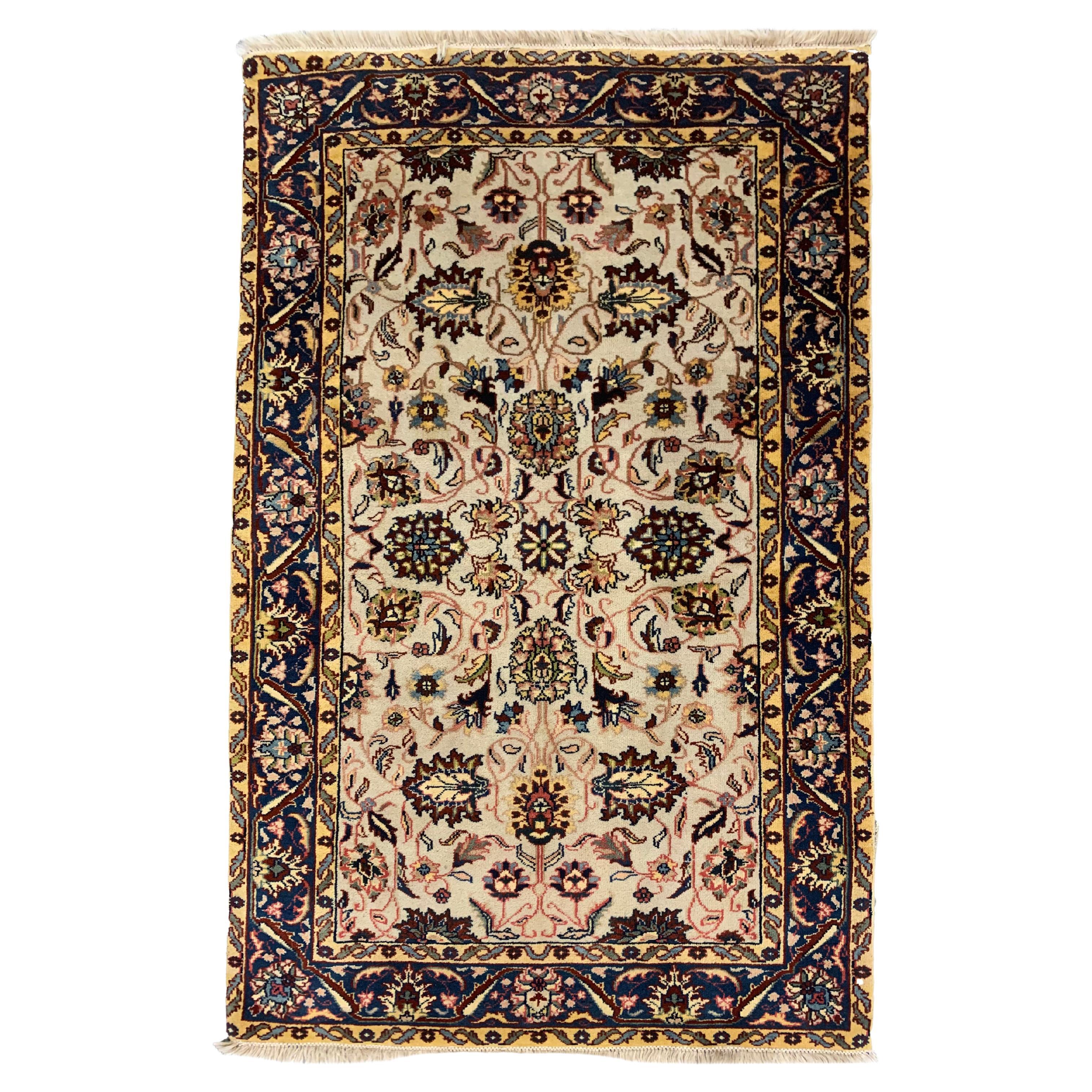 Handmade Carpet Agra Indian Rug Traditional Cream Wool Floral Rug For Sale