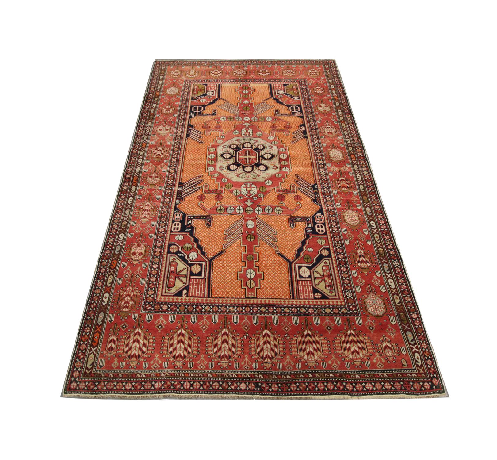 Light up your interior floors with this high-quality antique Caucasian rug from Shirvan, with a central medallion design- handwoven in 1920 with hand-spun, vegetable-dyed wool, and cotton, by some of the finest artisans. Perfect for both modern or