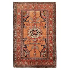 Handmade Carpet Antique Rug Caucasian Living Room Rug, Orange and Red Tribal Rug