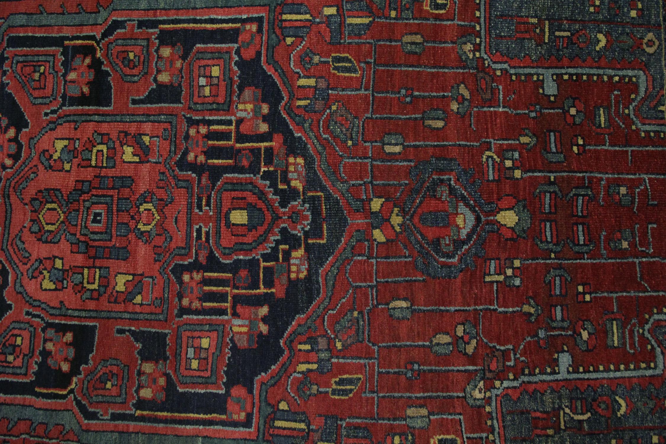 Azerbaijani Handmade Carpet Antique Rug Caucasian Living Room Rug, Tribal Red Oriental Rug  For Sale