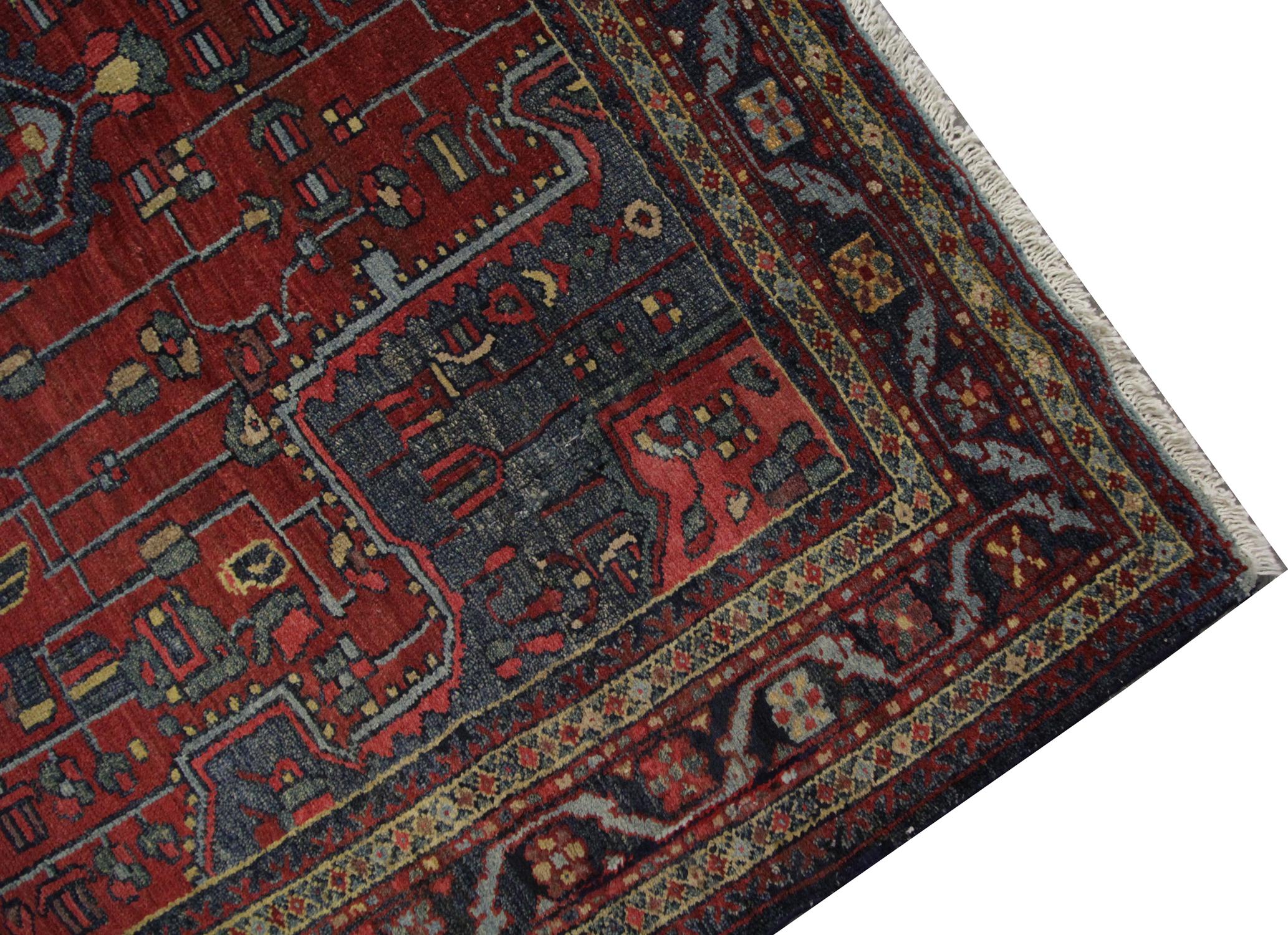 Hand-Crafted Handmade Carpet Antique Rug Caucasian Living Room Rug, Tribal Red Oriental Rug  For Sale