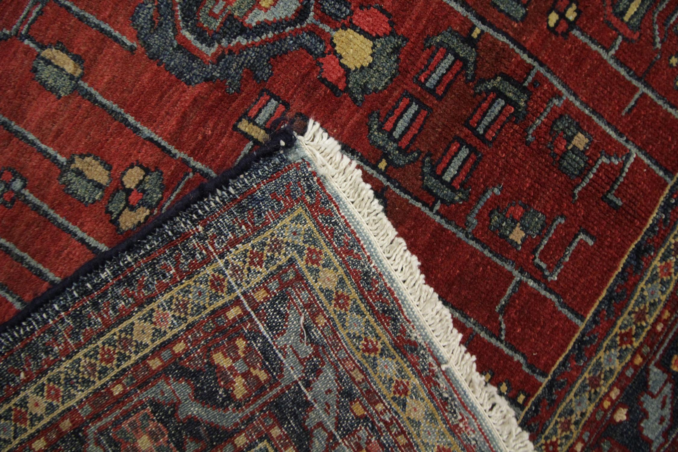 20th Century Handmade Carpet Antique Rug Caucasian Living Room Rug, Tribal Red Oriental Rug  For Sale