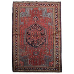 Handgefertigter Teppich Antiker Teppich Kaukasischer Wohnzimmerteppich, Roter Stammesteppich Orientalischer Teppich 