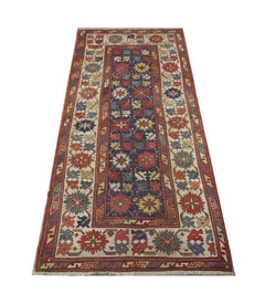 Handmade Carpet Antique Rug Kazak Caucasian Rug, Long Tribal Design Area Rug