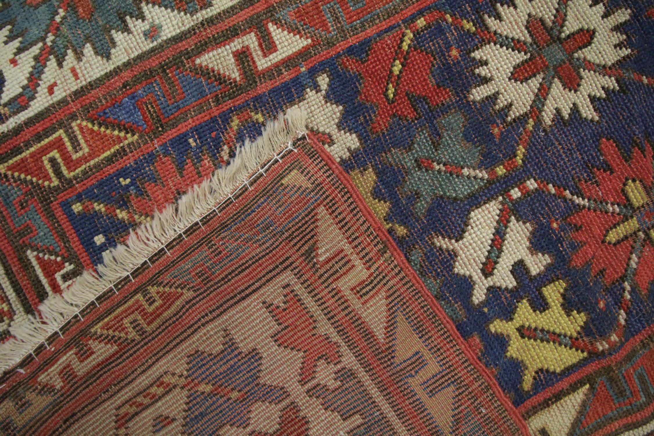 Handmade Carpet Antique Rug Kazak Caucasian Rug, Long Tribal Design Area Rug In Excellent Condition For Sale In Wembley, GB