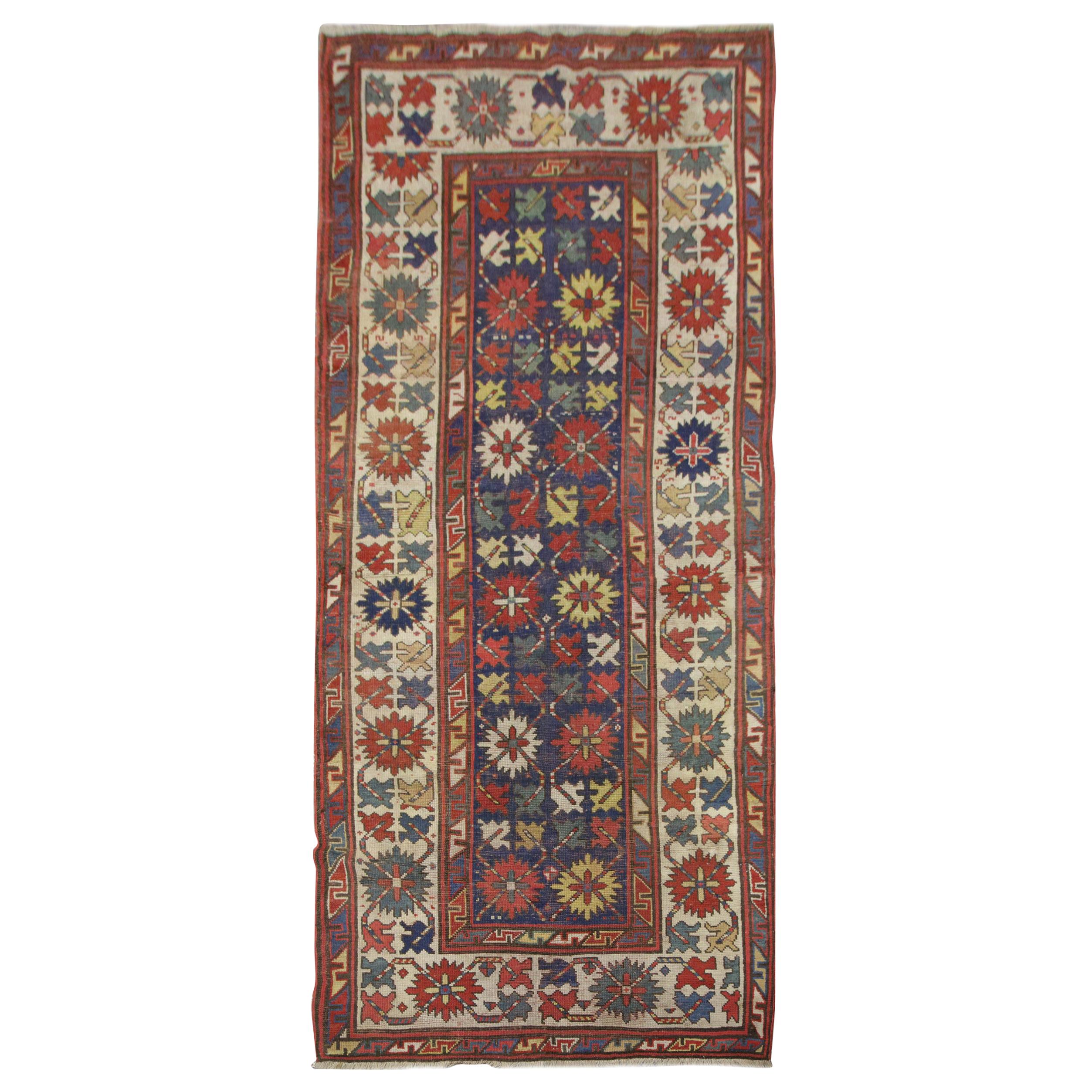 Handmade Carpet Antique Rug Kazak Caucasian Rug, Long Tribal Design Area Rug For Sale