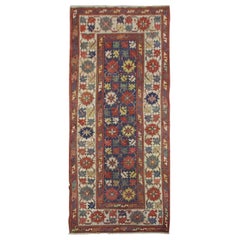 Tapis caucasien ancien fait  la main, tapis Kazak  long motif tribal