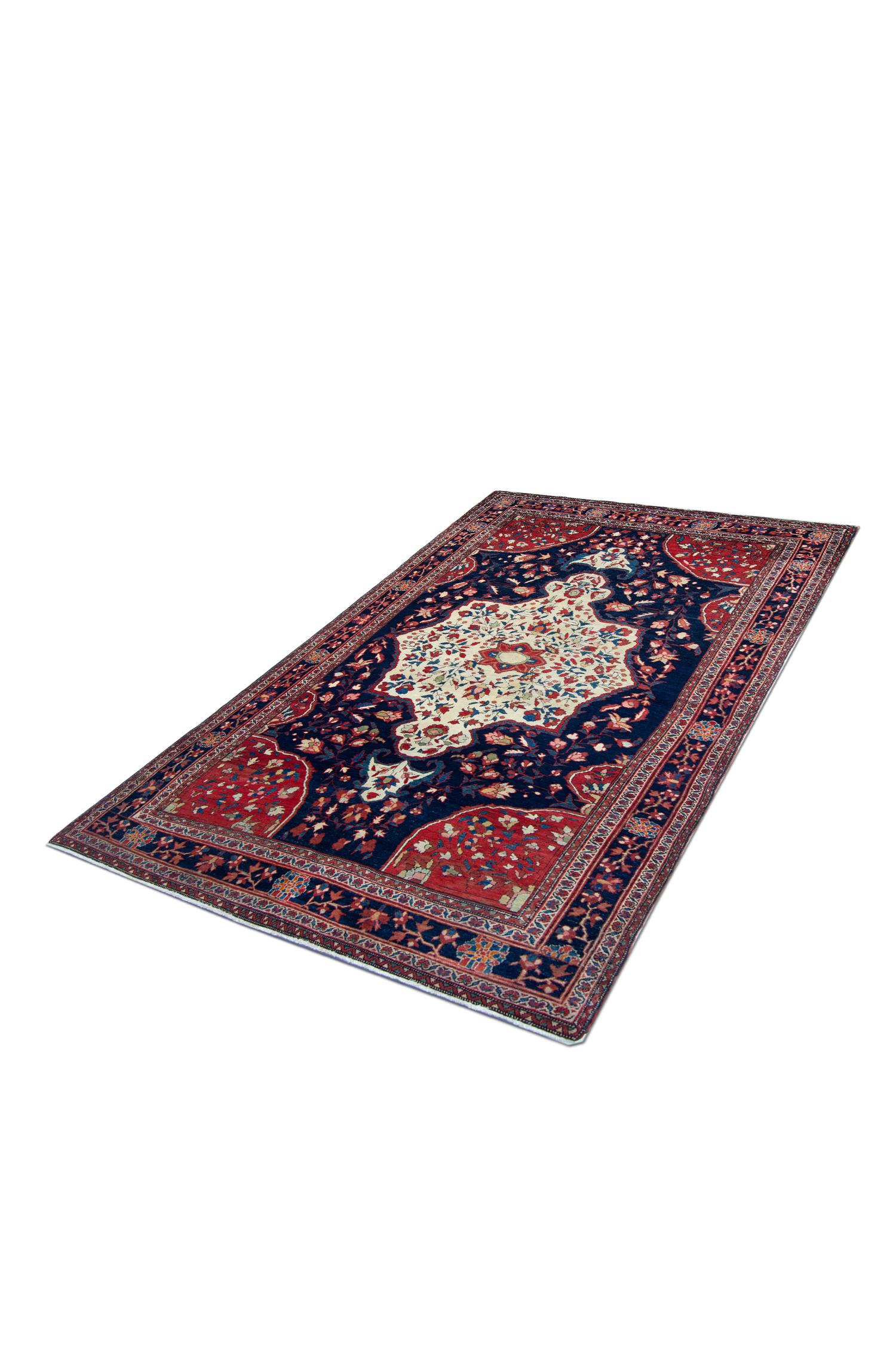 Handgefertigter antiker Teppich, traditioneller rot-blauer Wollteppich (Hochviktorianisch) im Angebot