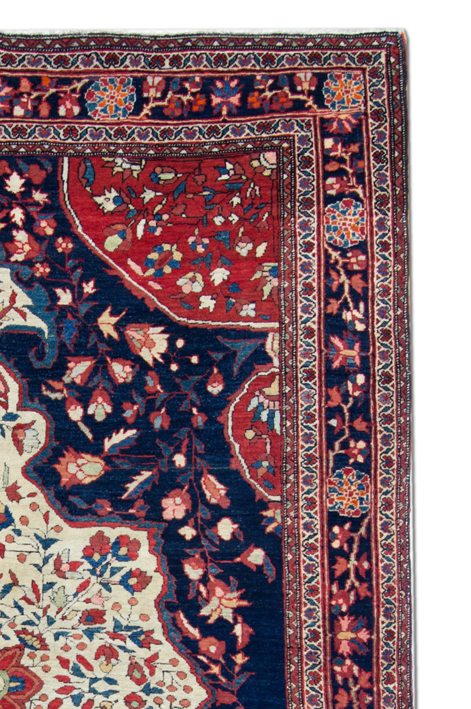 Azerbaijani Handmade Carpet Antique Rug Traditional Red Blue Wool Area Rug For Sale