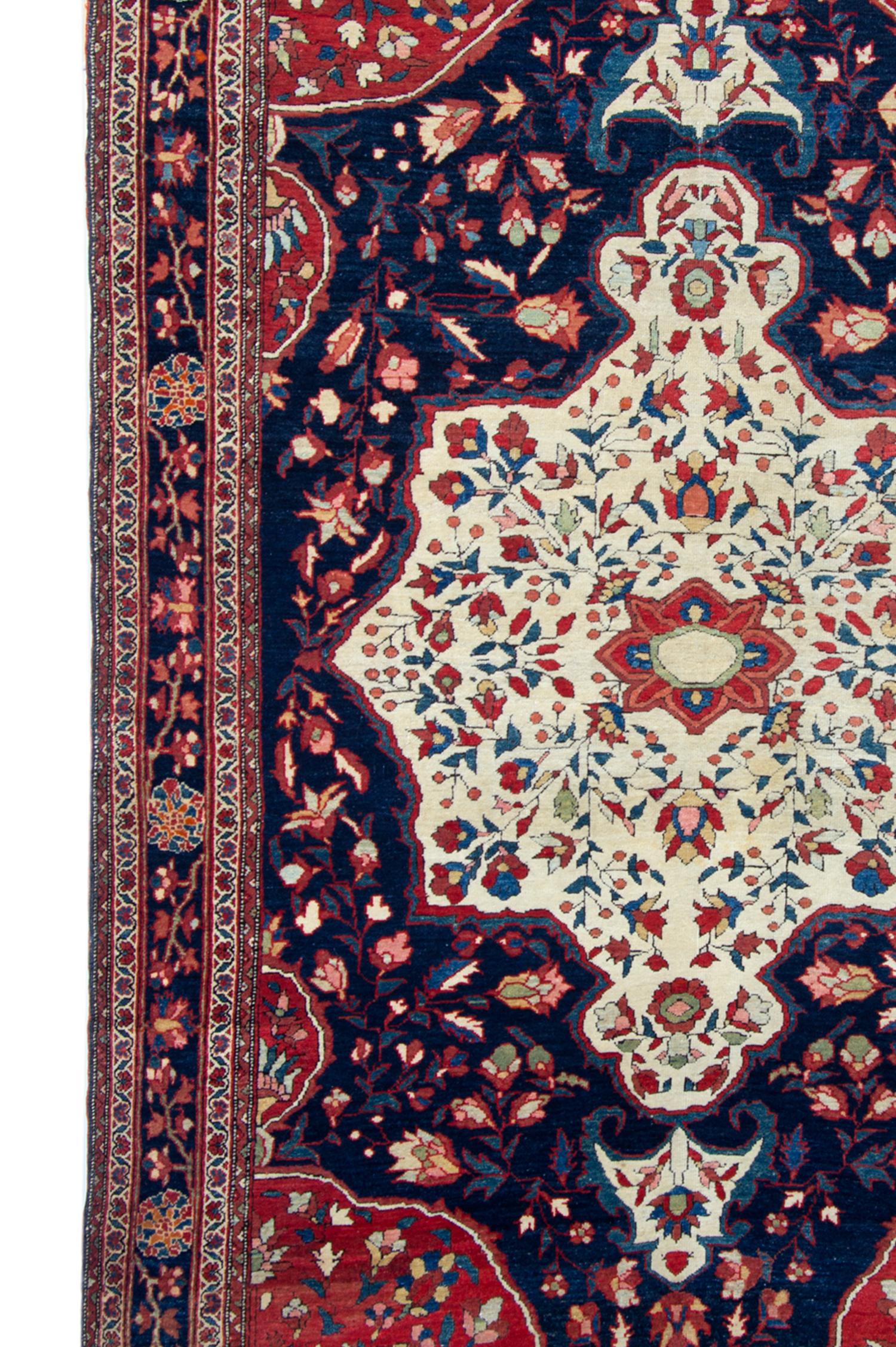 Hand-Crafted Handmade Carpet Antique Rug Traditional Red Blue Wool Area Rug For Sale