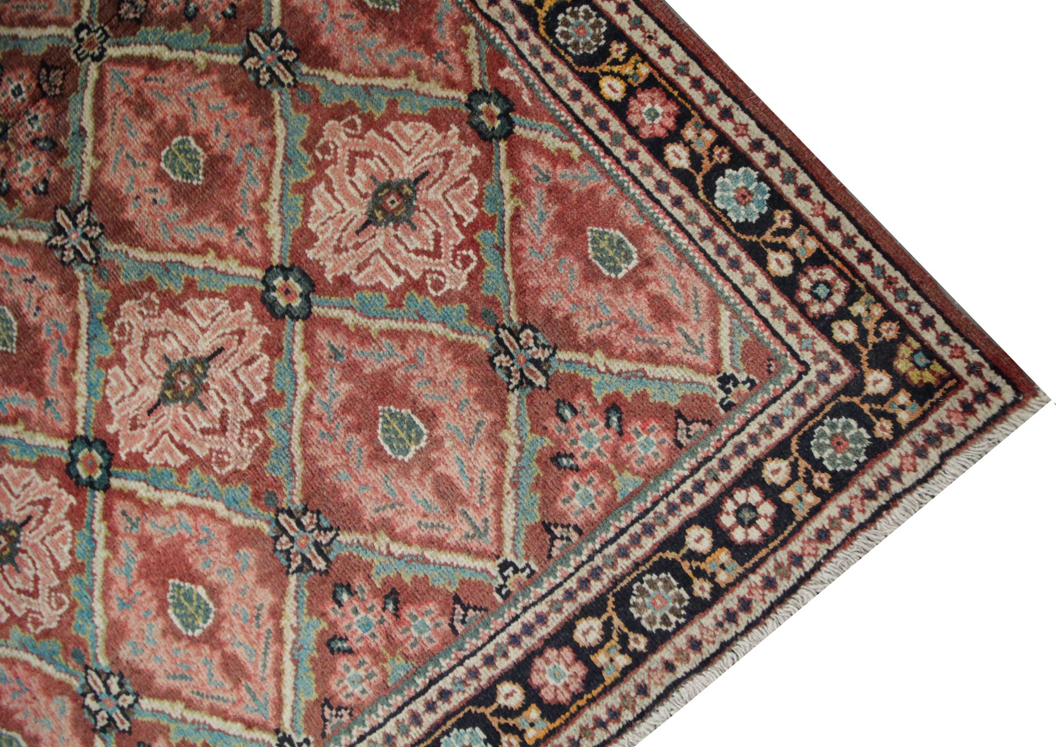 Hand-Knotted Handmade Carpet Antique Rug, Traditional Turkish Pink Living Room Rug Oriental