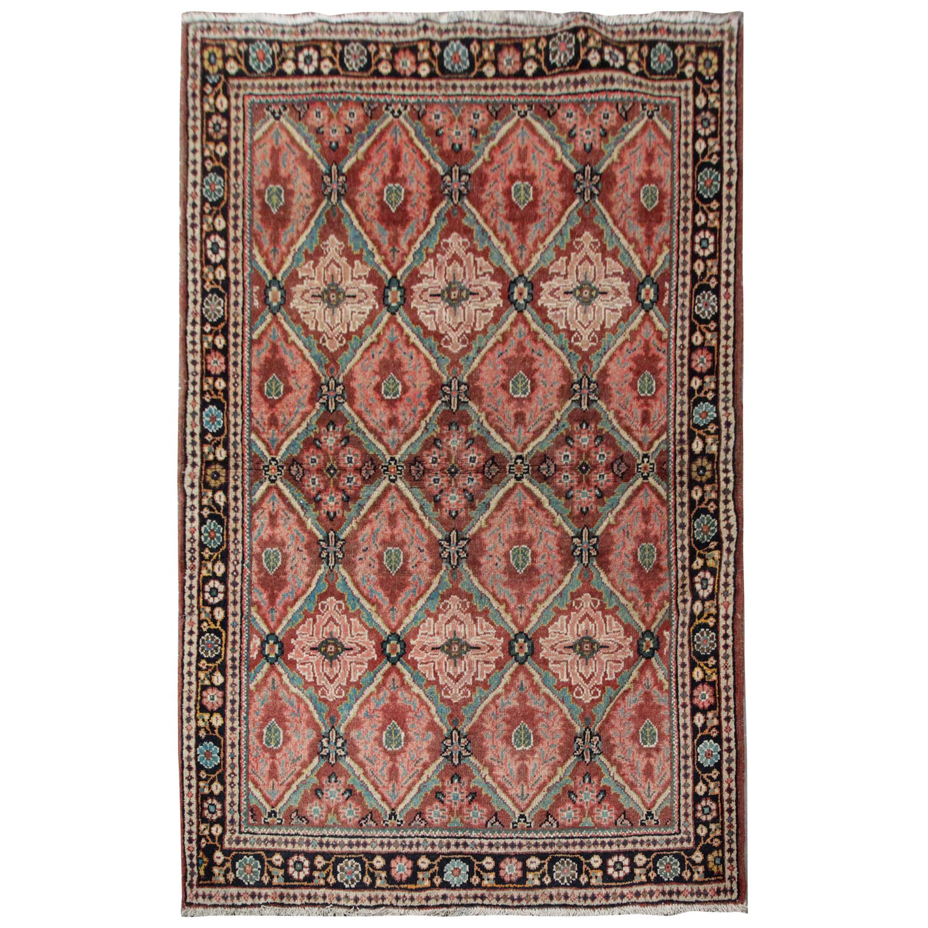 Handmade Carpet Antique Rug, Traditional Turkish Pink Living Room Rug Oriental