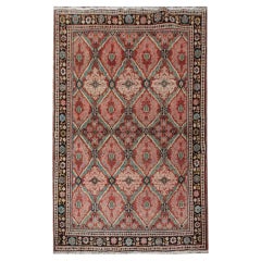 Handmade Carpet Antique Rug, Traditional Turkish Pink Living Room Rug Oriental