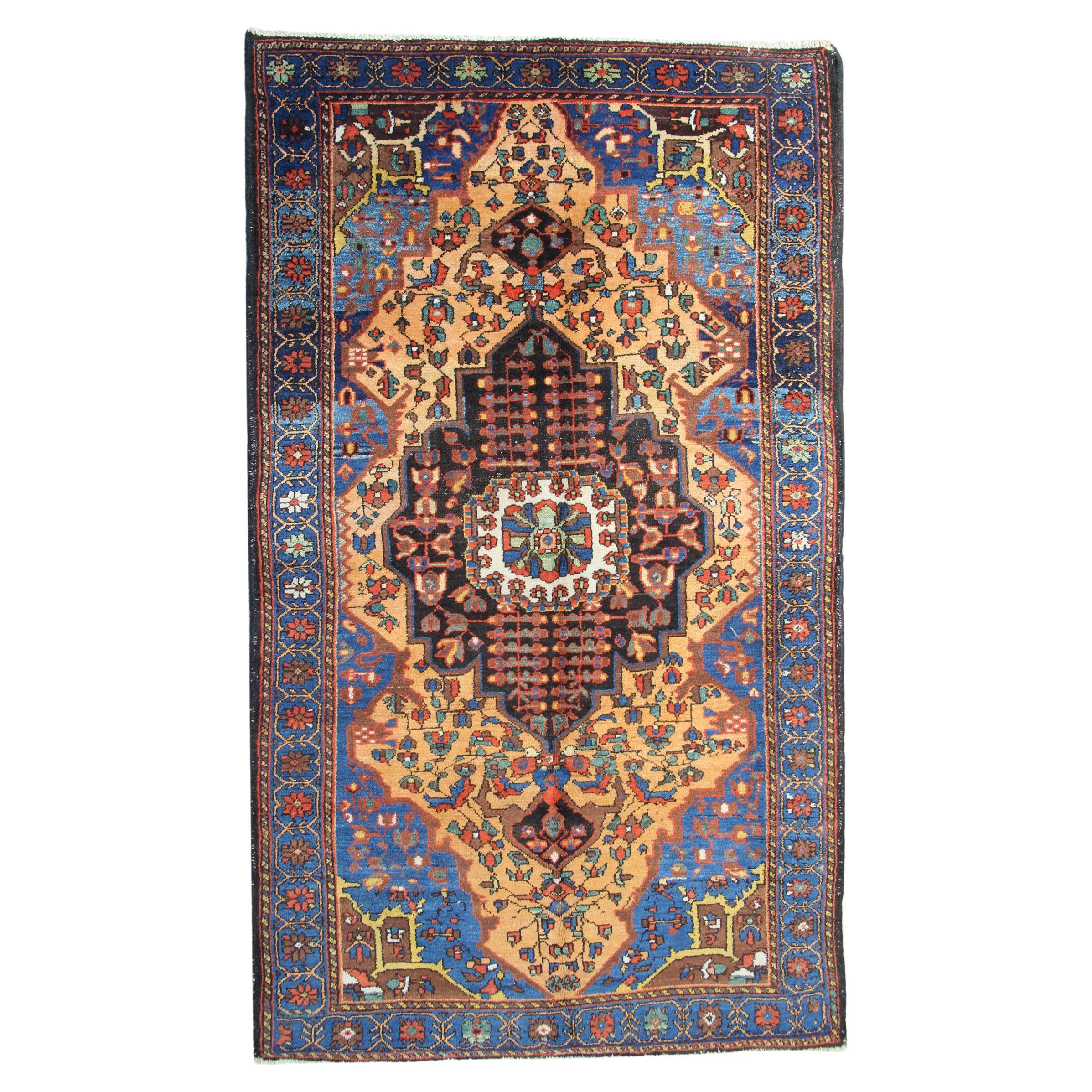 Handmade Carpet Antique Rug Traditional Yellow Rug Wool Living Room 133x193cm For Sale