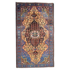 Handgefertigter antiker Teppich, traditioneller gelber Teppich aus Wolle, Wohnzimmer 133x193cm