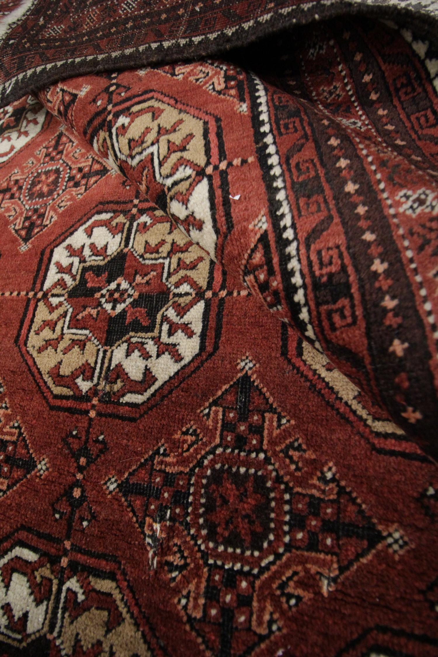 Handmade Carpet Antique Rug Tribal Turkmen, All-Over Oriental Living Room Rug For Sale 4