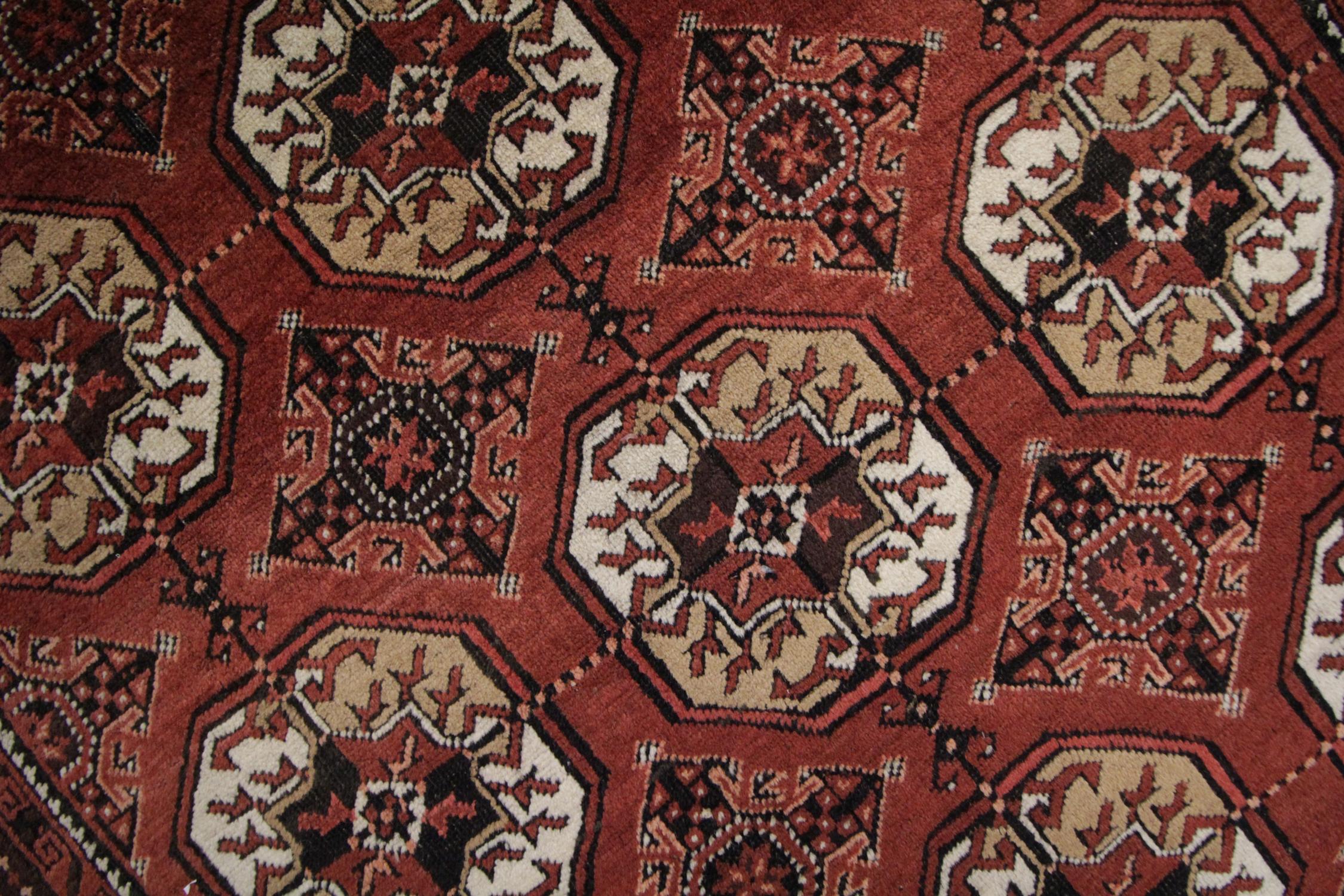 Wool Handmade Carpet Antique Rug Tribal Turkmen, All-Over Oriental Living Room Rug For Sale