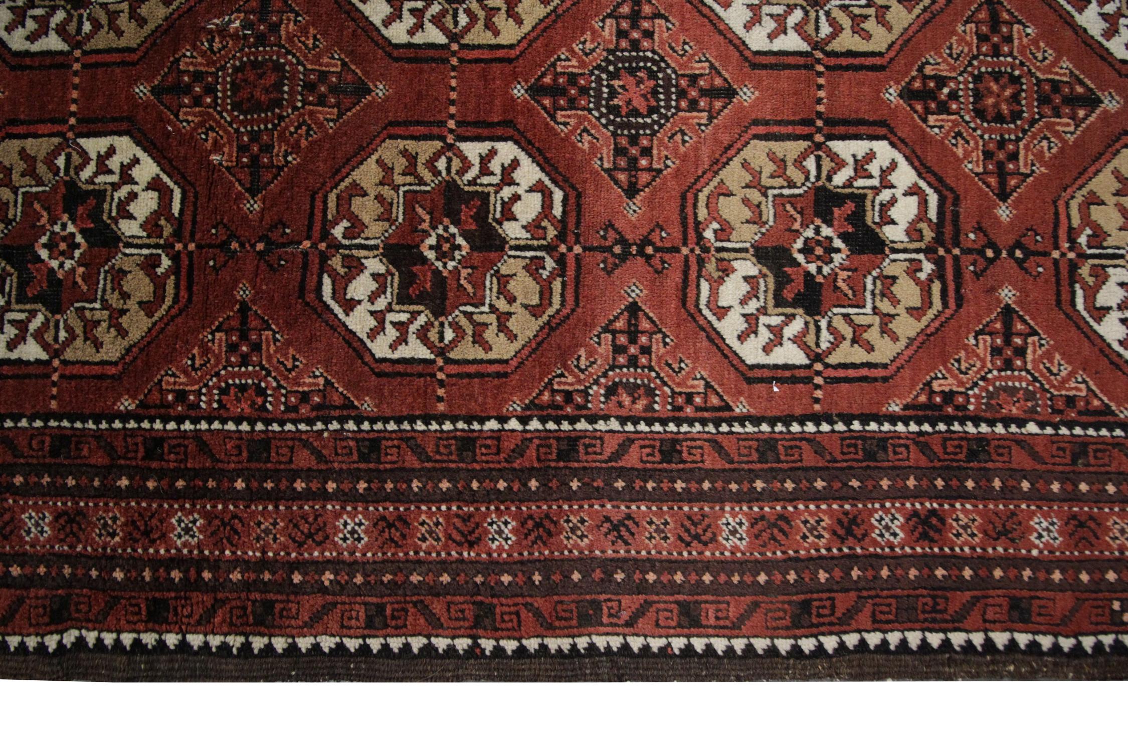 Handmade Carpet Antique Rug Tribal Turkmen, All-Over Oriental Living Room Rug For Sale 1