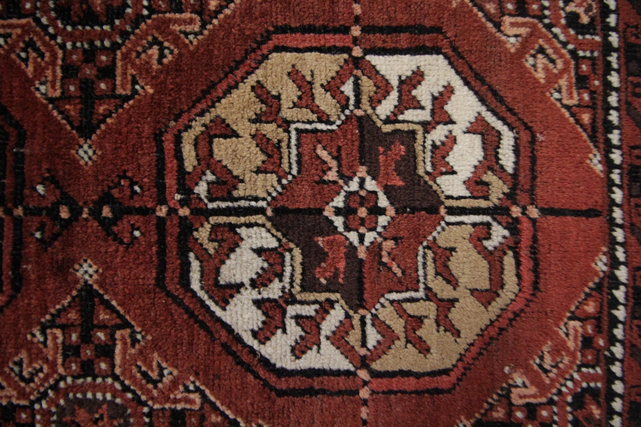 Handmade Carpet Antique Rug Tribal Turkmen, All-Over Oriental Living Room Rug For Sale 2