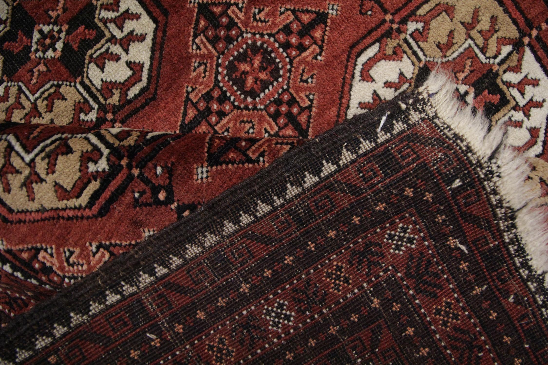 Handmade Carpet Antique Rug Tribal Turkmen, All-Over Oriental Living Room Rug For Sale 3