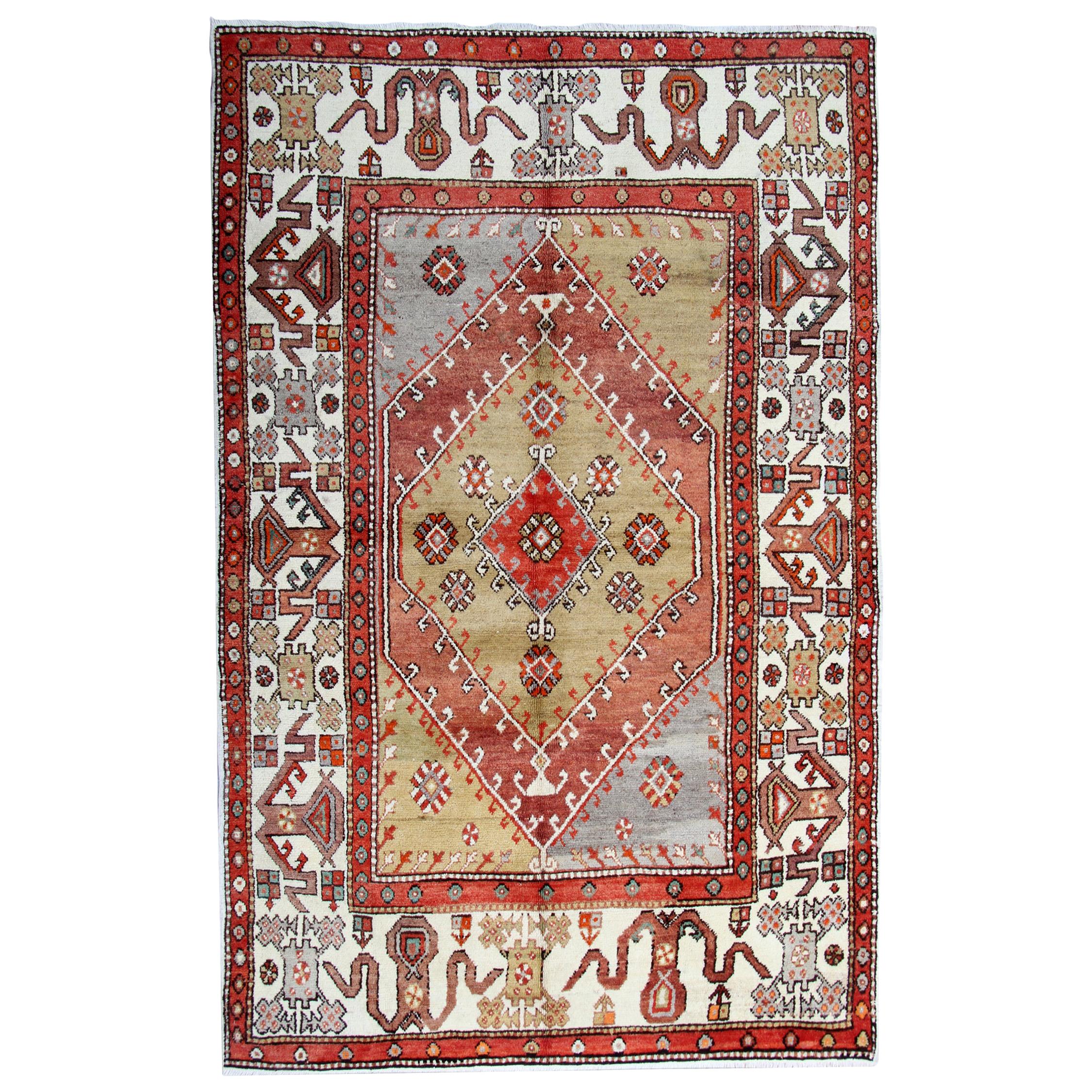 Tapis ancien fait à la main, tapis turc, tapis oriental tricoté en laine