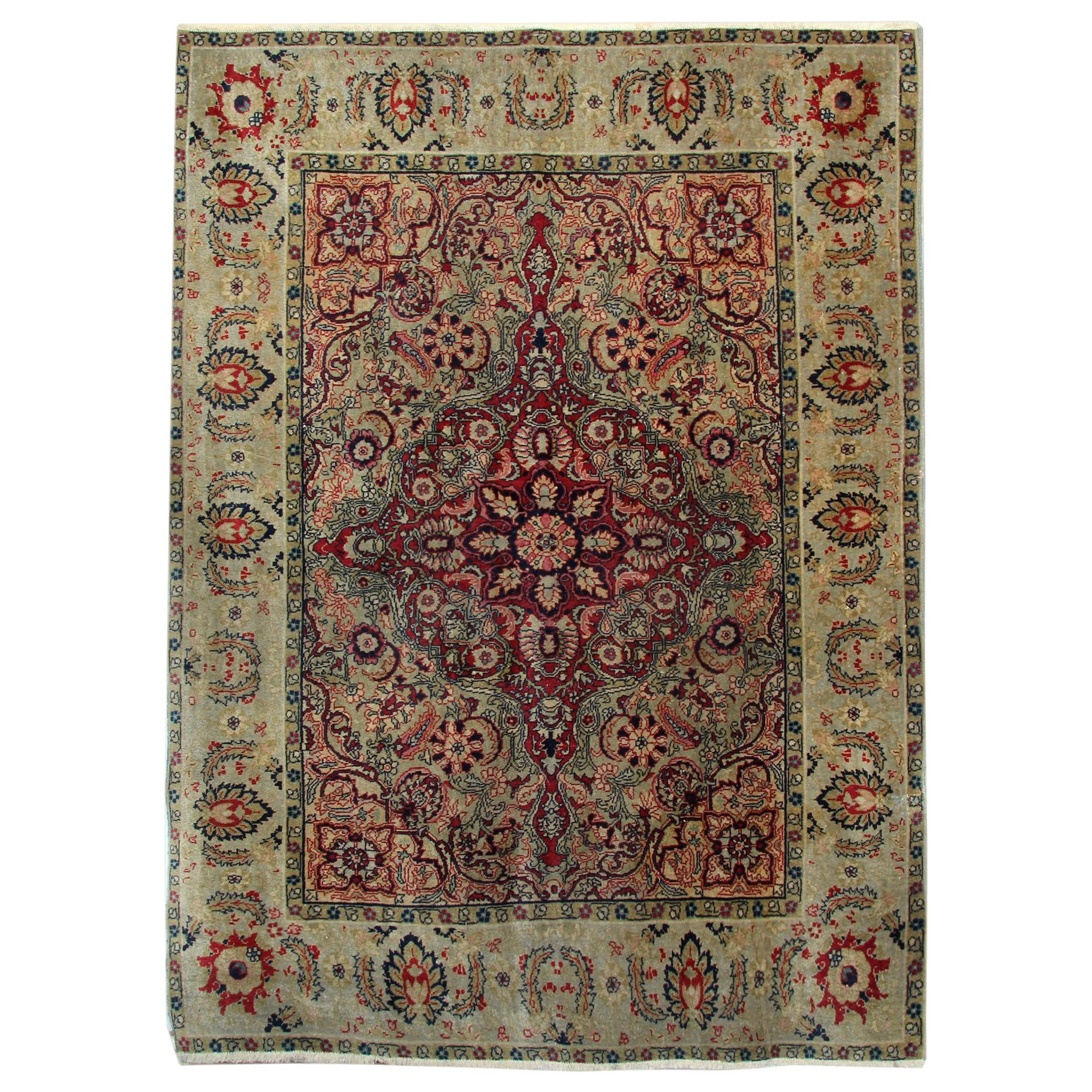Handgefertigter antiker Teppich, Agra-indischer Teppich, luxuriöse rote orientalische Teppiche im Angebot im Angebot