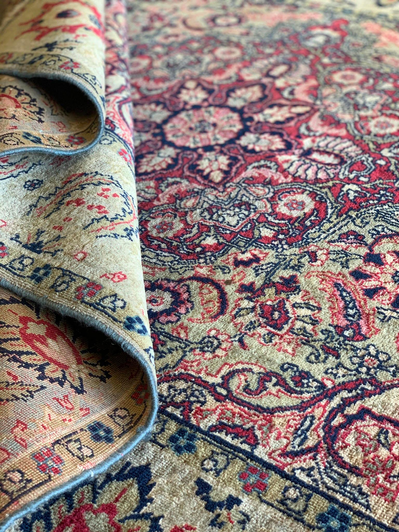 Handgefertigte antike Teppiche, Agra-Indianer-Teppich, rote orientalische Teppiche für den Verkauf (Wolle) im Angebot