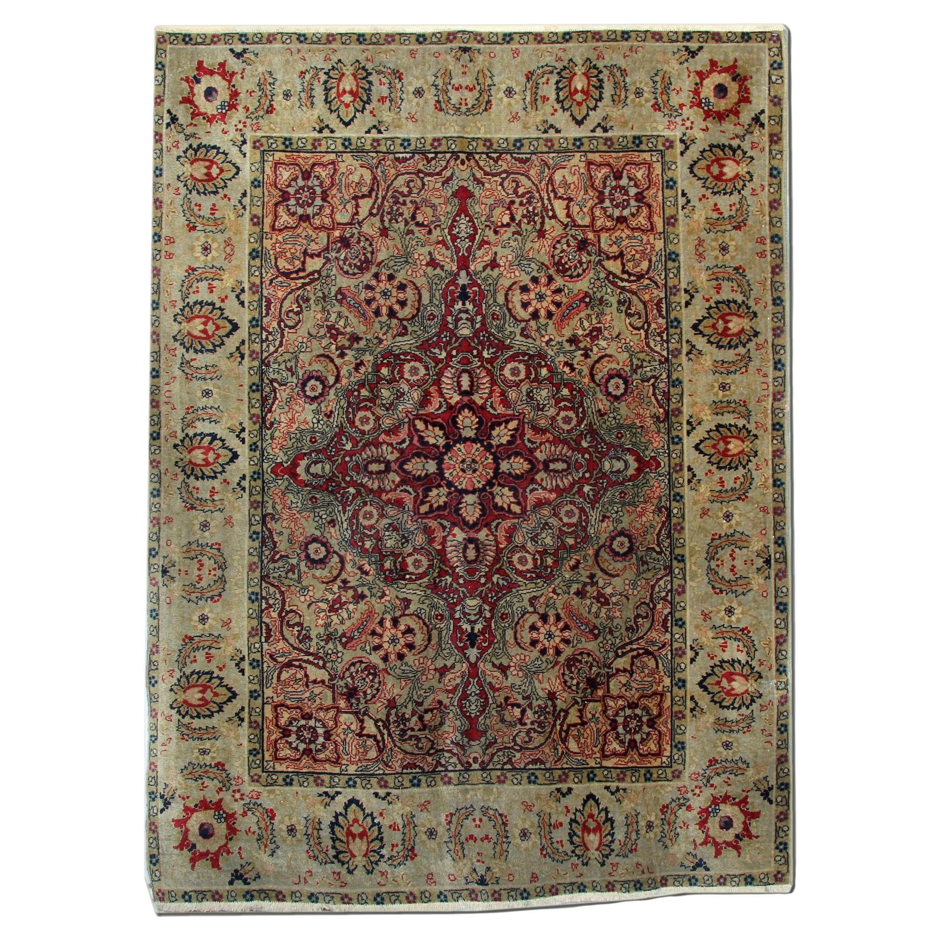 Handmade Carpet Antique Rugs, Agra Indian Rug, Red Oriental Rugs for Sale For Sale