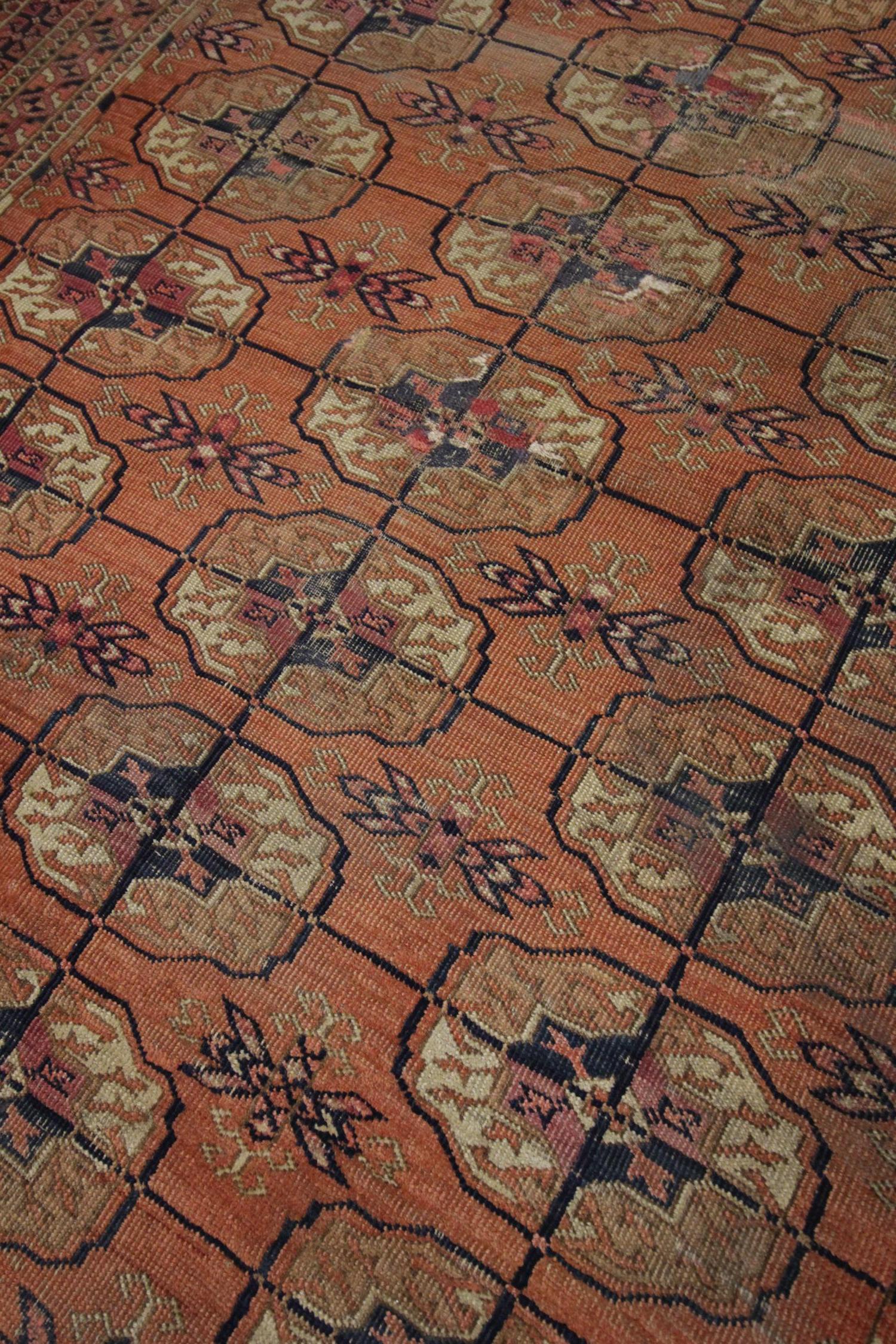 Mid-Century Modern Handmade Carpet Antique Rugs Traditional Orange Wool Area Rug For Sale